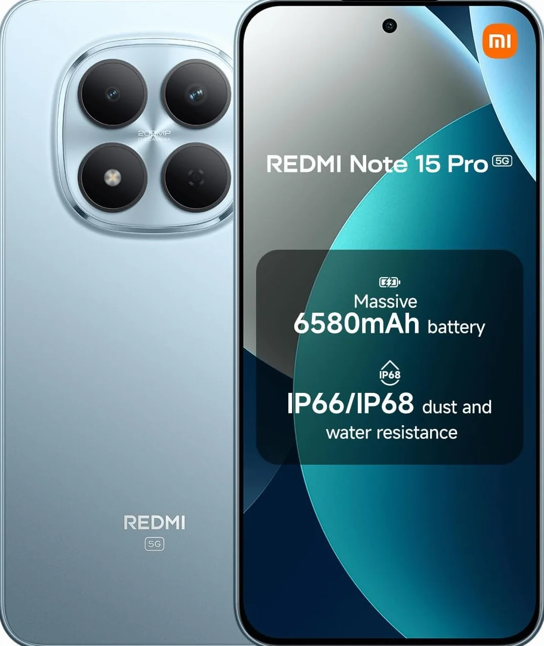 Xiaomi REDMI Note 15 Pro 5G Smartphone 8+512 GB, ekran 6,83" 1,5K AMOLED, MediaTek Dimensity 7400-Ultra, aparat 200 MP, bateria 6580 mAh, ładowarka nie jest dołączona, lodowiec niebieski (wersja ES)