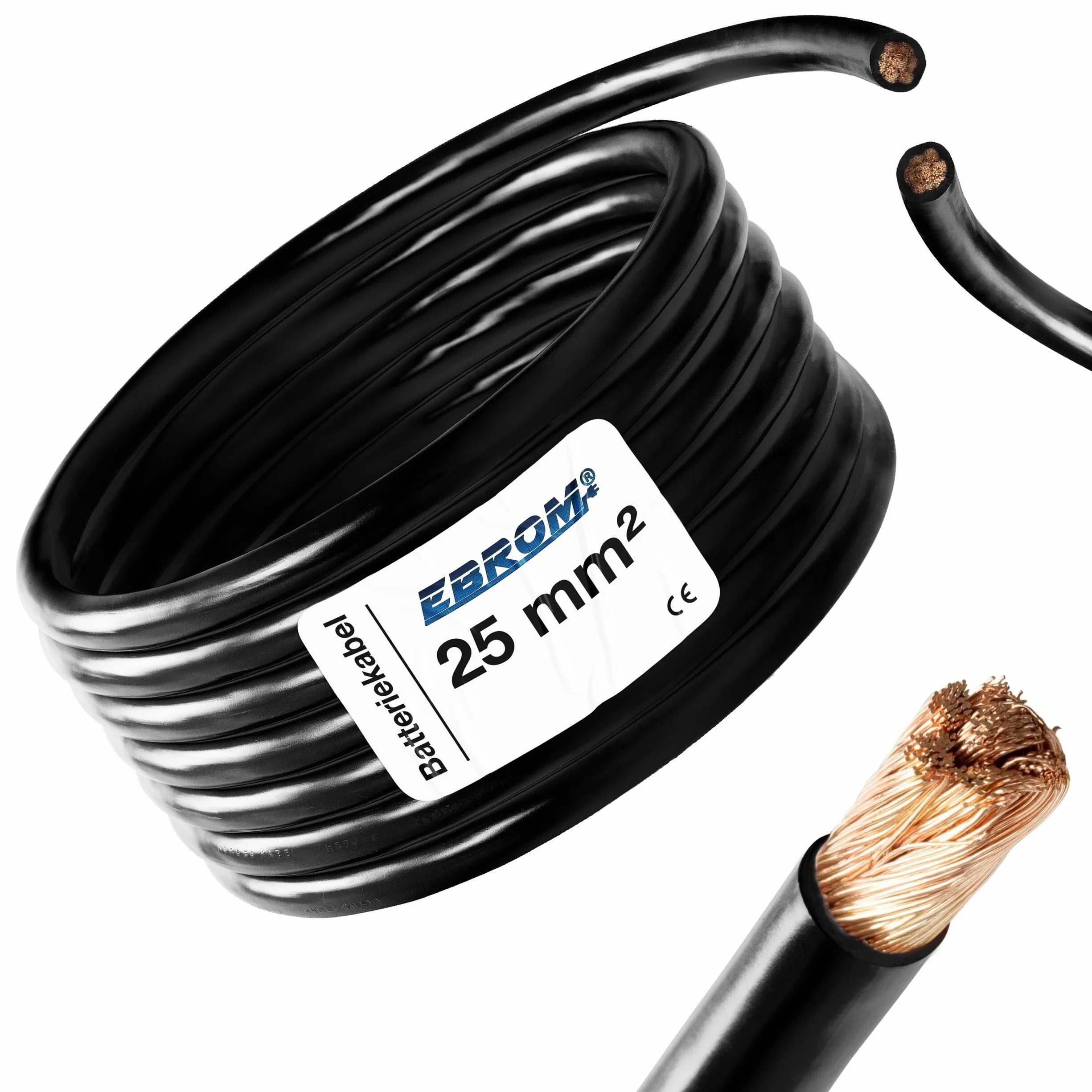 Kabel do akumulatora, 3 m, czarny, H07V-K, 25 mm², kabel do akumulatora, 99,9% miedź beztlenowa, 3 m (3 m) 25 mm2