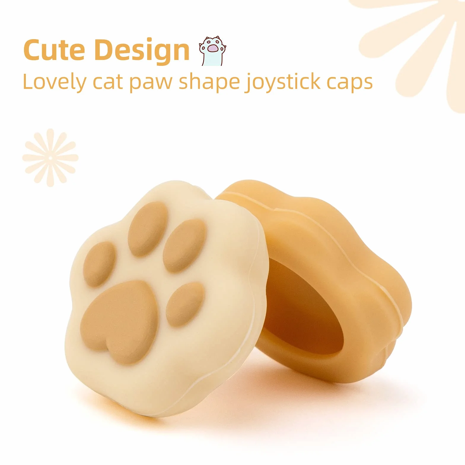 GeekShare Cat Paw Shape Thumb Grip Caps, Soft Silicone Joystick Cover Compatible with Switch/OLED/Switch Lite (Brown & Yellow)