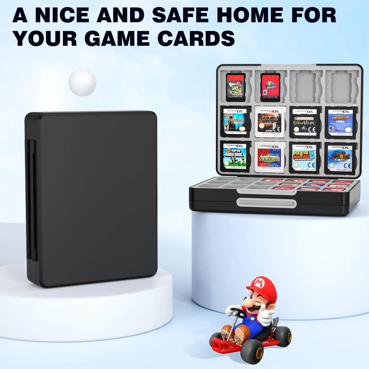 MoKo 60 Game Card Case for Nintendo Switch 2 / Switch OLED / 3DS / 3DSXL, Portable Storage Holder Case for 60 Switch 2 Game Cartridges & 24 3DS Card & 36 Micro SD Cards, Black