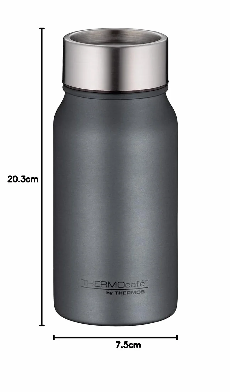 THERMOcafé by THERMOS TC Drinking Mug Grey mat 0,35 l, kubek termiczny ze stali nierdzewnej, kubek termiczny, kubek do kawy na wynos, szczelny, 8 godzin gorący i zimny przez 16 godzin, nadaje się do