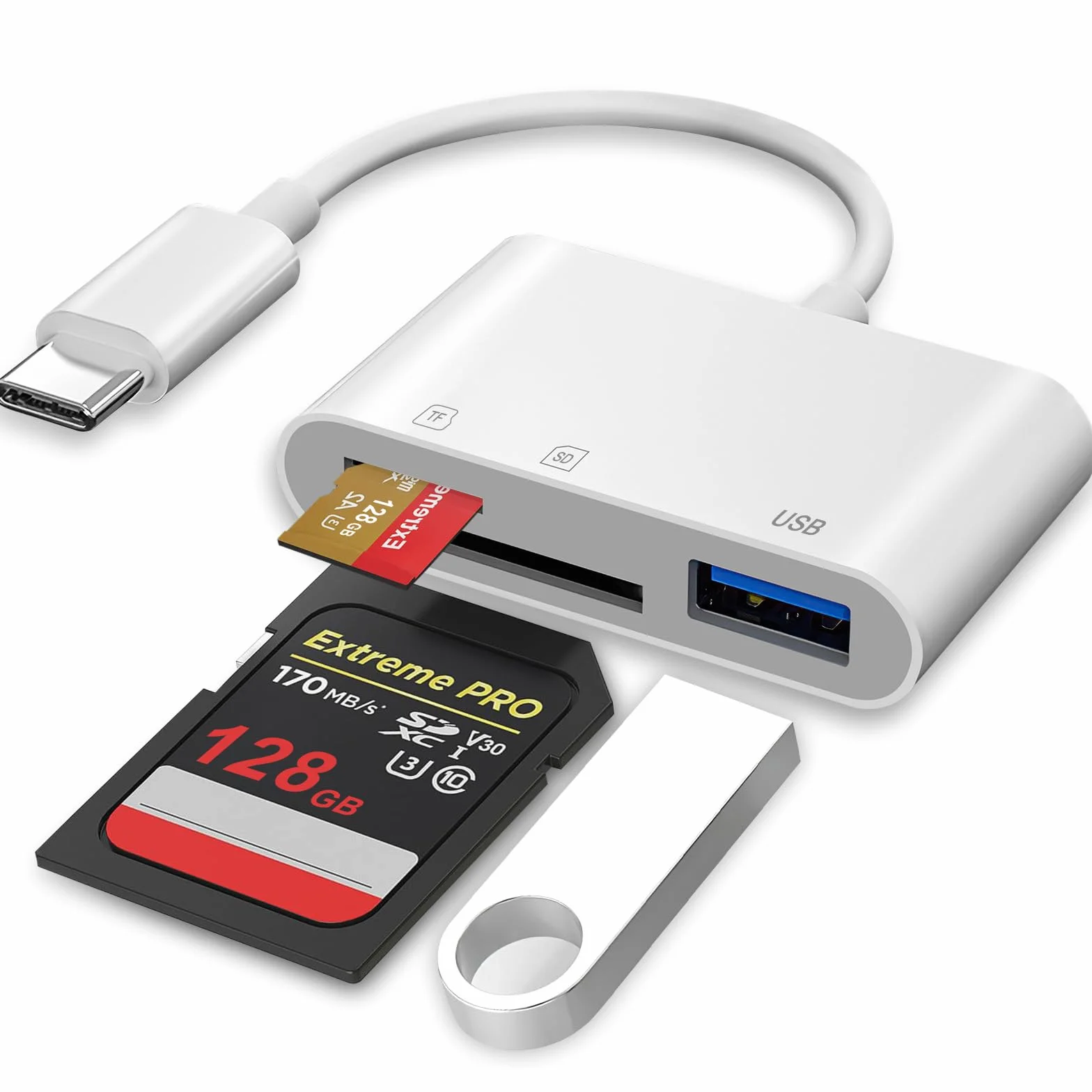 Czytnik kart USB C SD, TF Micro adapter kart pamięci z portem USB A do iPhone 15 16/iPad/Mac/Laptop typu C na aparat fotograficzny czytnik kart do iMac, iPad Pro Air Mini, Galaxy, MicroSD/SD