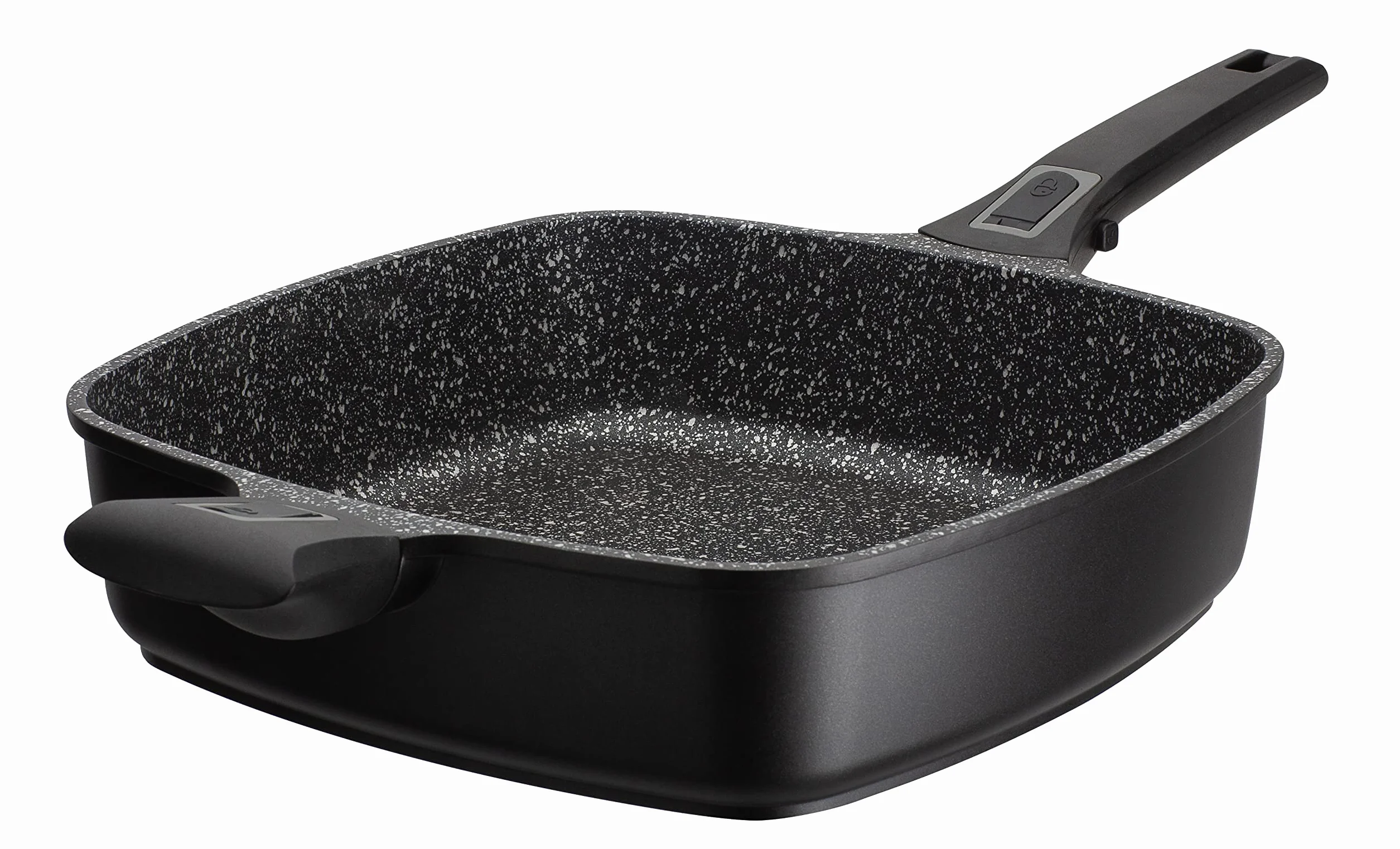 GSW 168427 Patelnia do smażenia i serwowania Easy Click Quadura ze szklaną pokrywką i uchwytem, aluminium, czarna – 24 x 24 cm