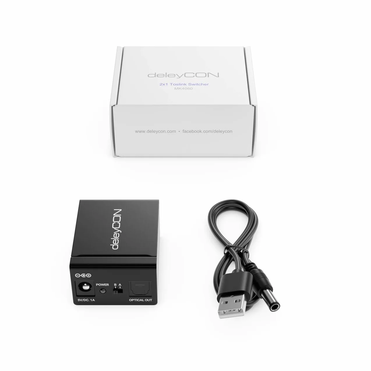 deleyCON Toslink 2x1 Switch SPDIF Audio Manual Switch Splitter (2x IN / 1x OUT) Optyczny TOSLINK - wykonany z metalu