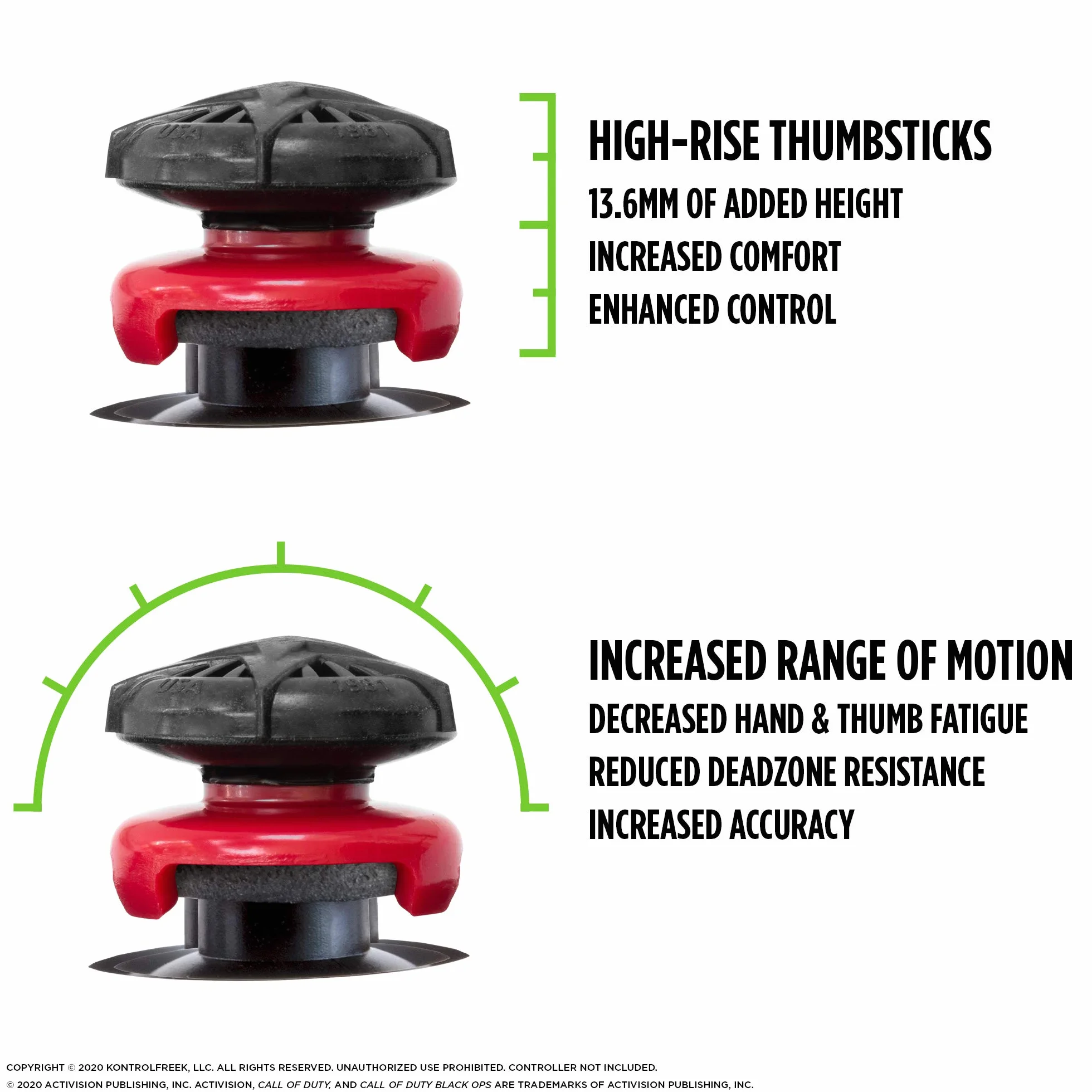 KontrolFreek Call of Duty: Black Ops Cold War Performance Thumbsticks do Xbox One i Xbox Series X, 2 wypukłe wysokie drążki, czarne/czerwone