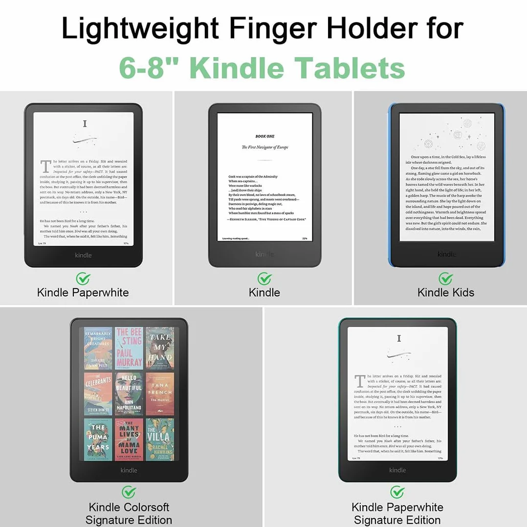 Uchwyt do czytania w łóżku, antypoślizgowy uniwersalny silikonowy uchwyt na pasek do uchwytu na palce, pasek na rękę o wysokiej elastyczności do Kindle 6-8 "eReaders Tablet, zielony