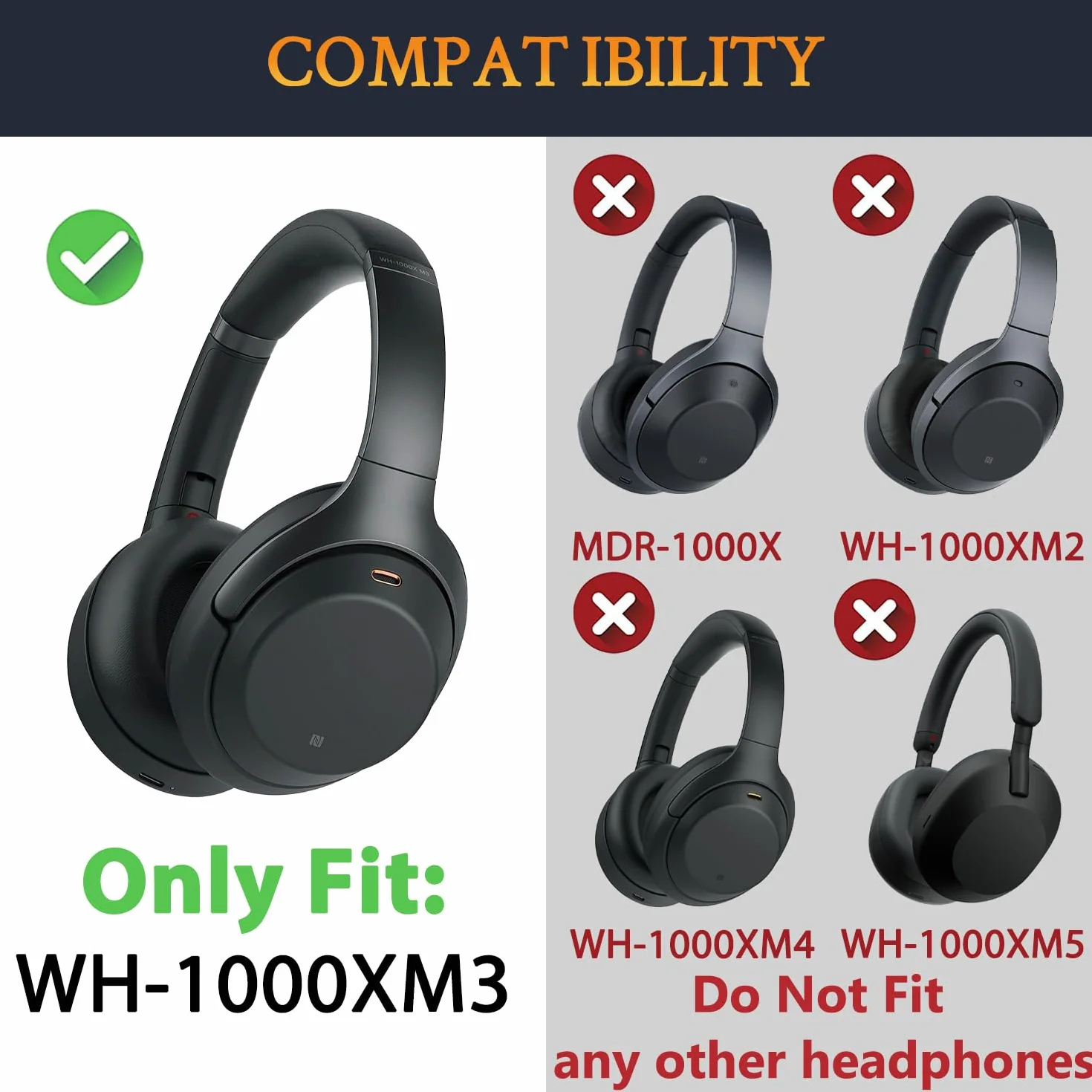 SOULWIT jagnię wymienne poduszki nauszniki do Sony WH-1000XM3 (WH1000XM3) Over-Ear Słuchawki, nauszniki z pianką izolującą hałas o dużej gęstości, dodatkowa grubość