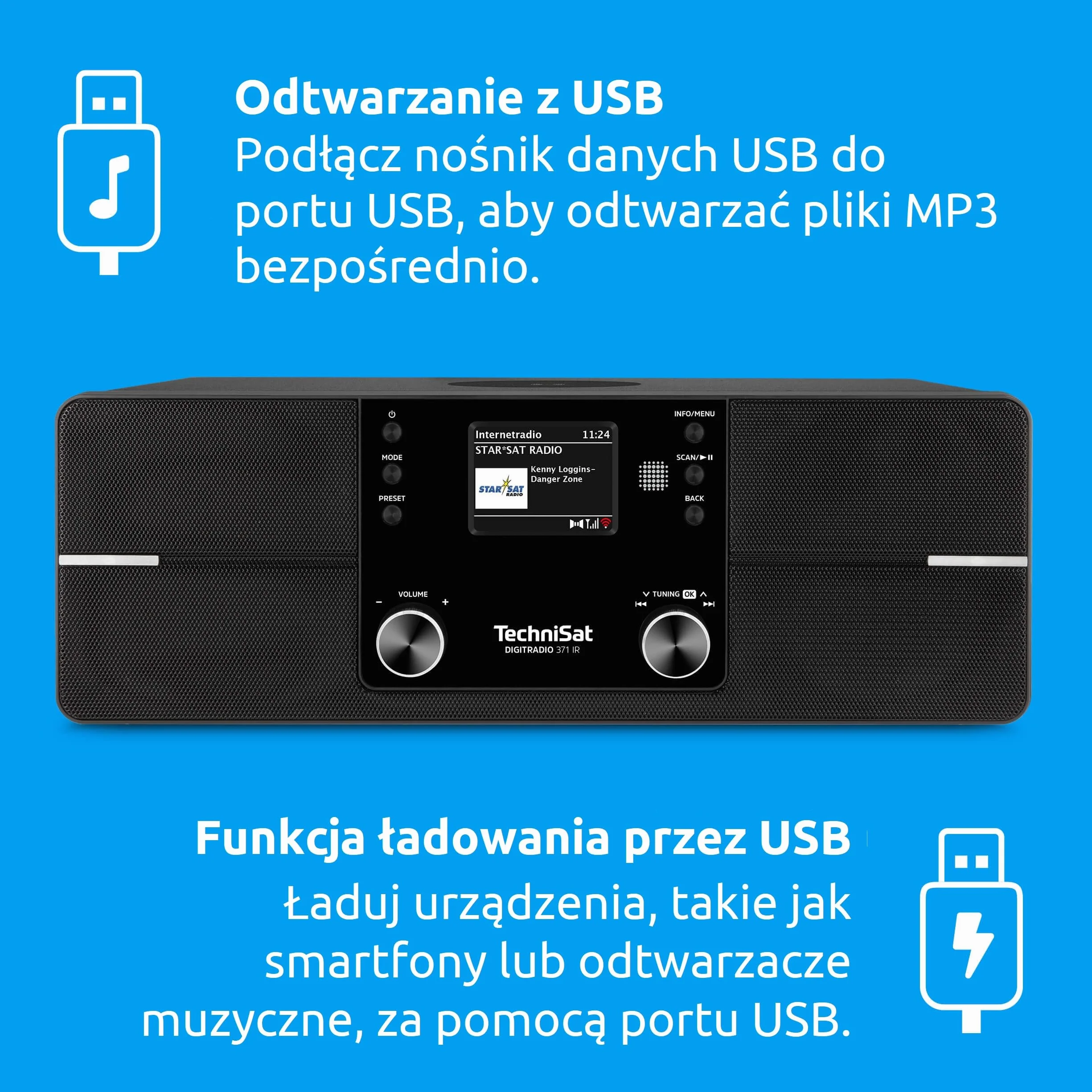TechniSat DIGITRADIO 371 IR - Internetowe radio z bezprzewodowym ładowaniem (DAB+, FM, WLAN, Bluetooth, kolorowy wyświetlacz, USB, AUX, gniazdo słuchawkowe, budzik, 10 W, aplikacja, telewizor)