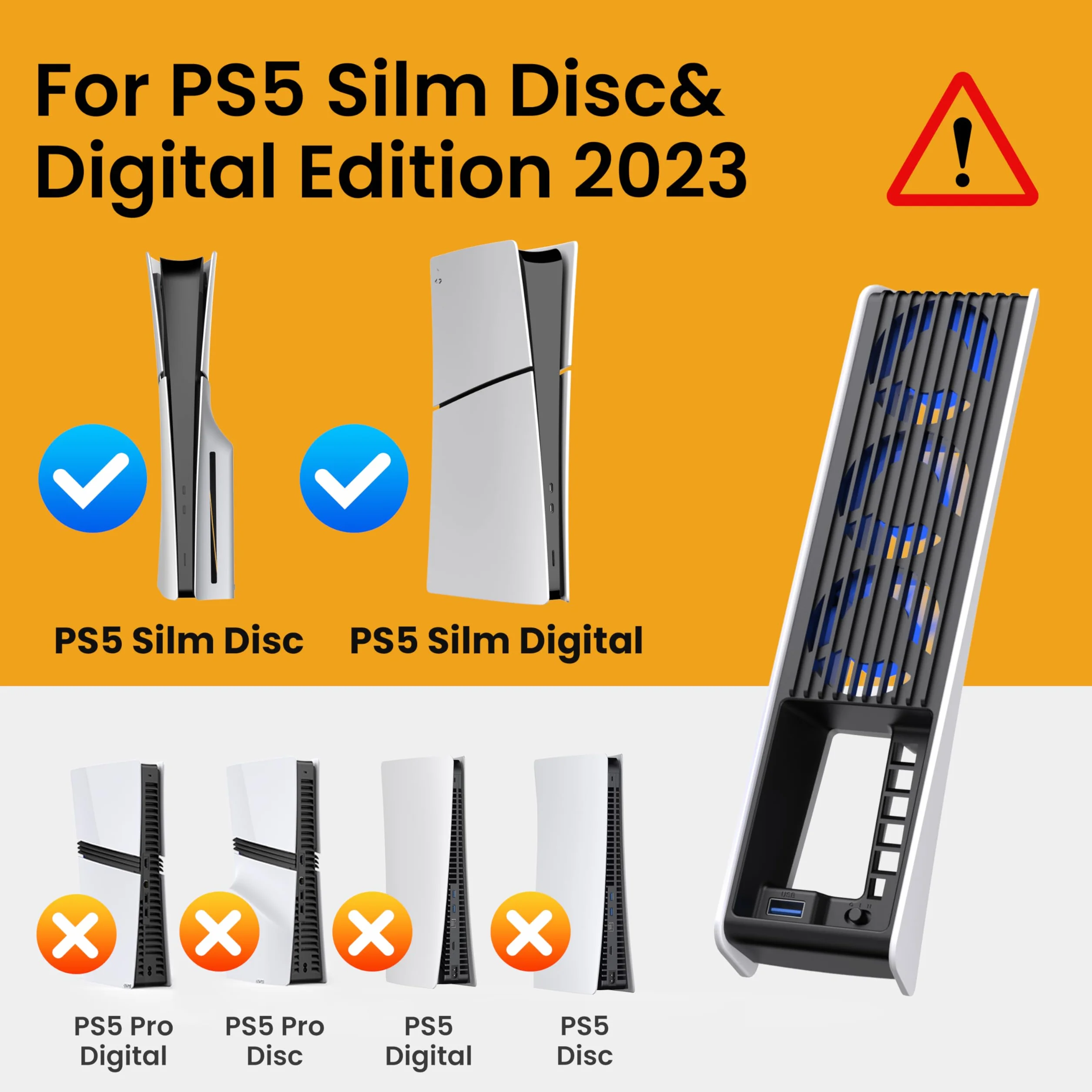 KIWIHOME PS5 Slim wentylator chłodzący z automatyczną regulacją prędkości, LED, USB 3.0