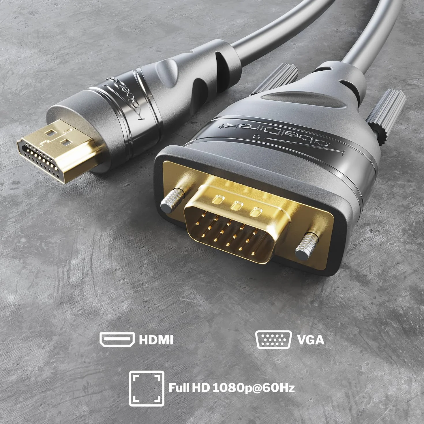 KabelDirekt – Przejściowy HDMI-VGA – 2m (High Speed/15-pin D-sub, monitora komputerów, laptopów i innych urządzeń HDMI do ekranów VGA w rozdzielczości Full HD/1080p i szybkiej 60 Hz)