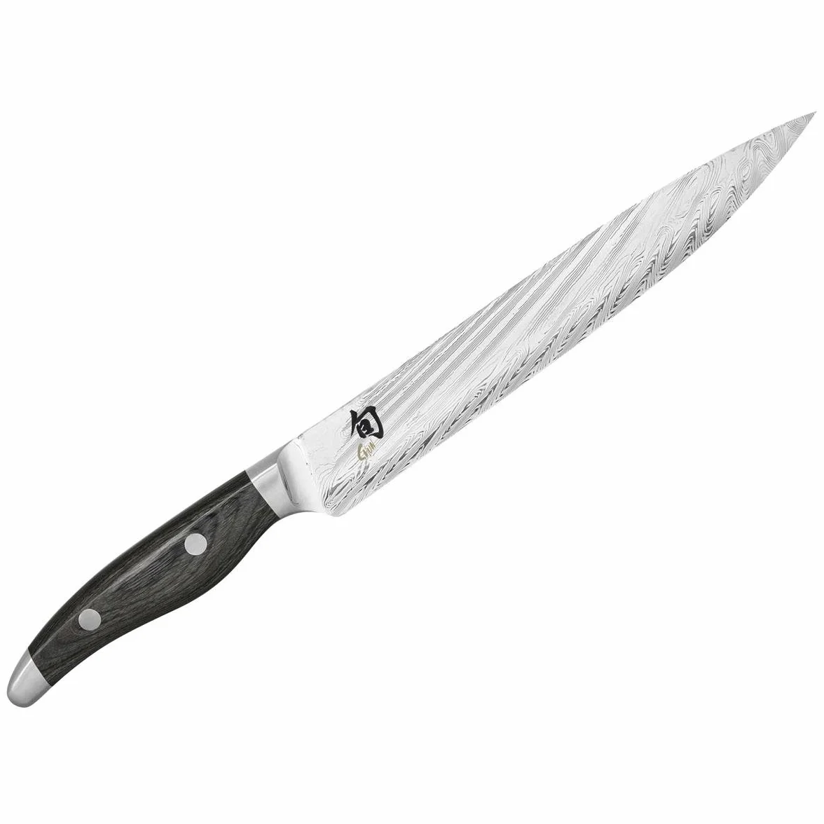 KAI Shun Nagare nóż do szynki o długości 23 cm, 72 warstwy stali damasceńskiej VG 2 i VG 10, ostrze Dual-Core, drewno Pakka, szaro-czarne, ręcznie wykonane w Japonii, kuty nóż do mięsa