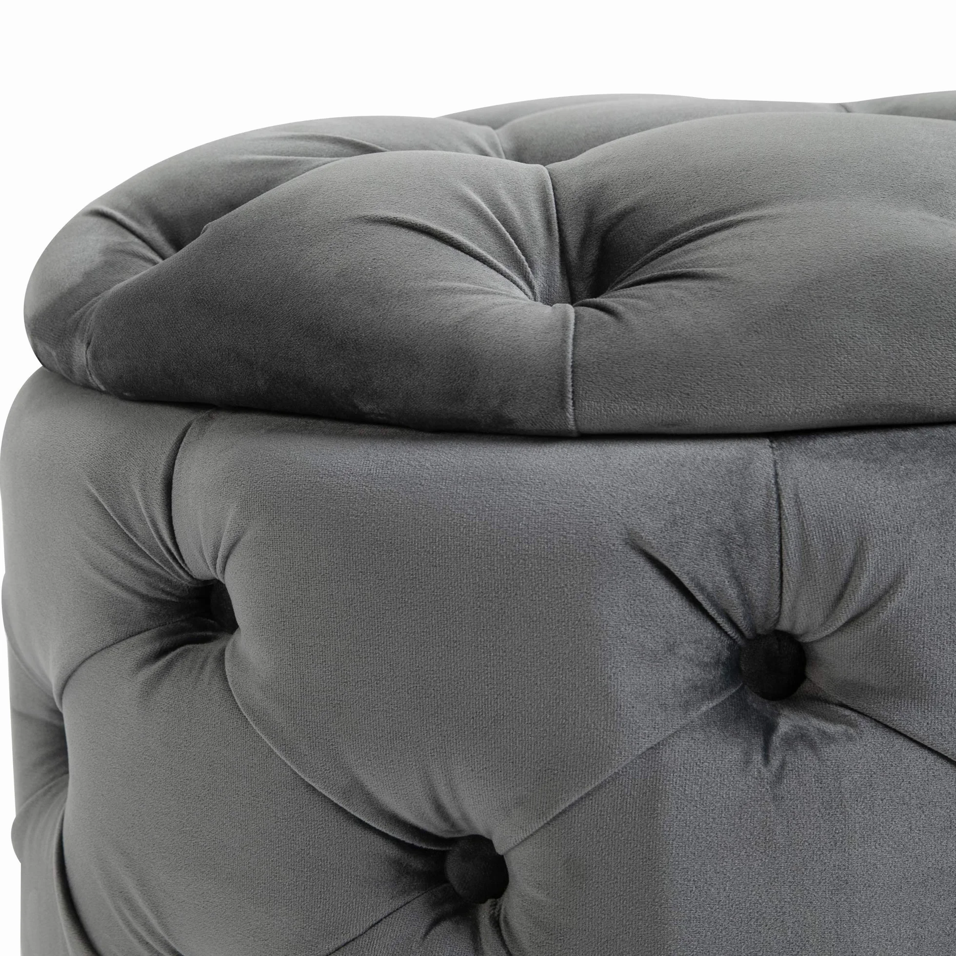 HOMCOM Vintage Hocker, Sitzhocker mit Stauraum, Polsterhocker, Stoff, Metall, Schaumstoff, Pappelholz, Kohlegrau, 55 x 55 x 42 cm