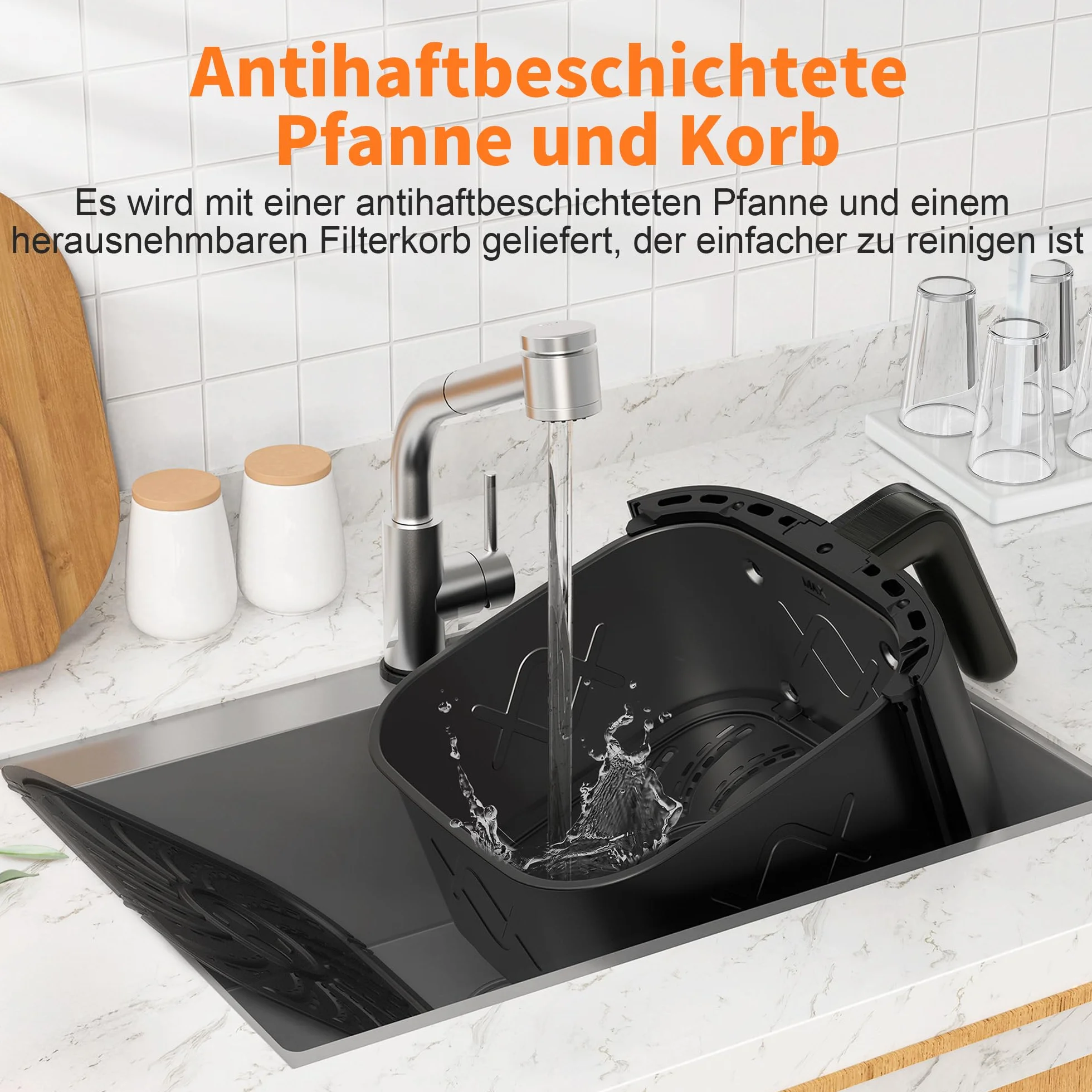 CROWNFUL Frytkownica pneumatyczna 8 w 1, bezolejowa elektryczna 6,2 l z ekranem dotykowym LCD i 8 ustawień wstępnych, precyzyjna regulacja temperatury, kosz nieprzywierający, 1500 W