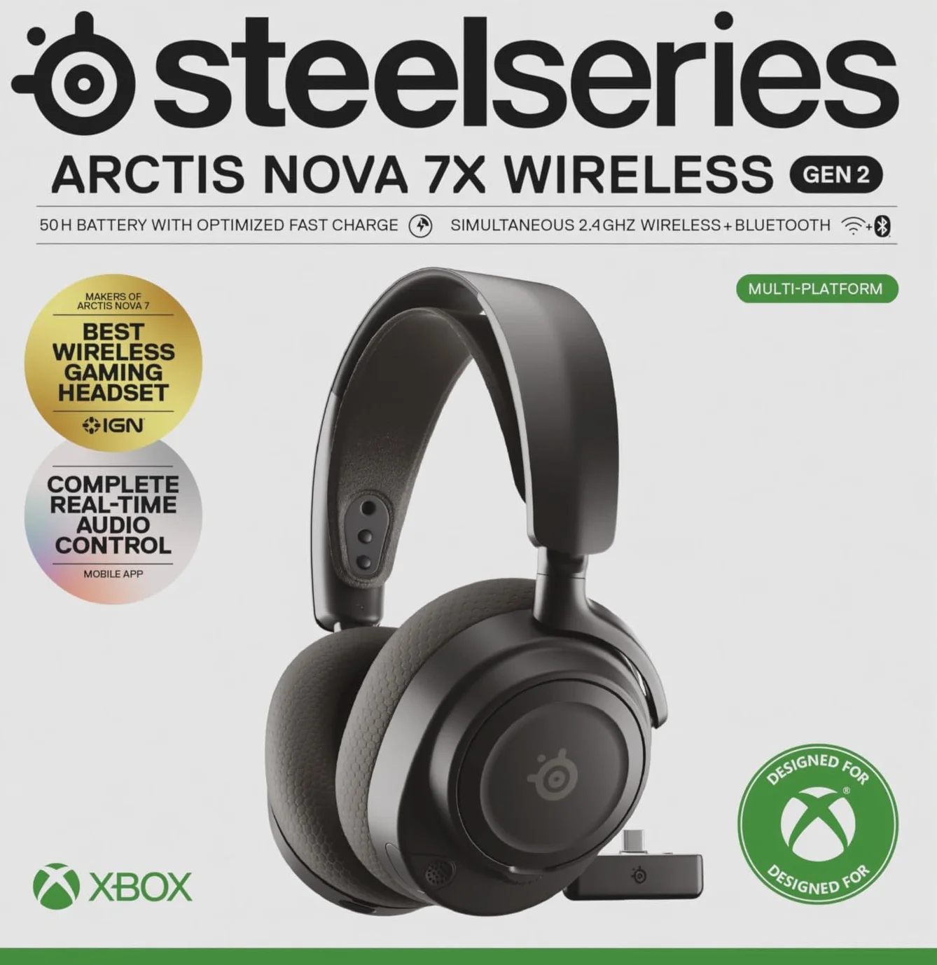 SteelSeries Arctis Nova 7X Wireless Gen 2 do gier -sterowanie aplikacją w czasie rzeczywistym - 50H + -przetworniki magnetyczne z magnesem neodymowym -miks 2,4 GHz/Bluetooth-Xbox,PS5,Switch 1/2,mobile