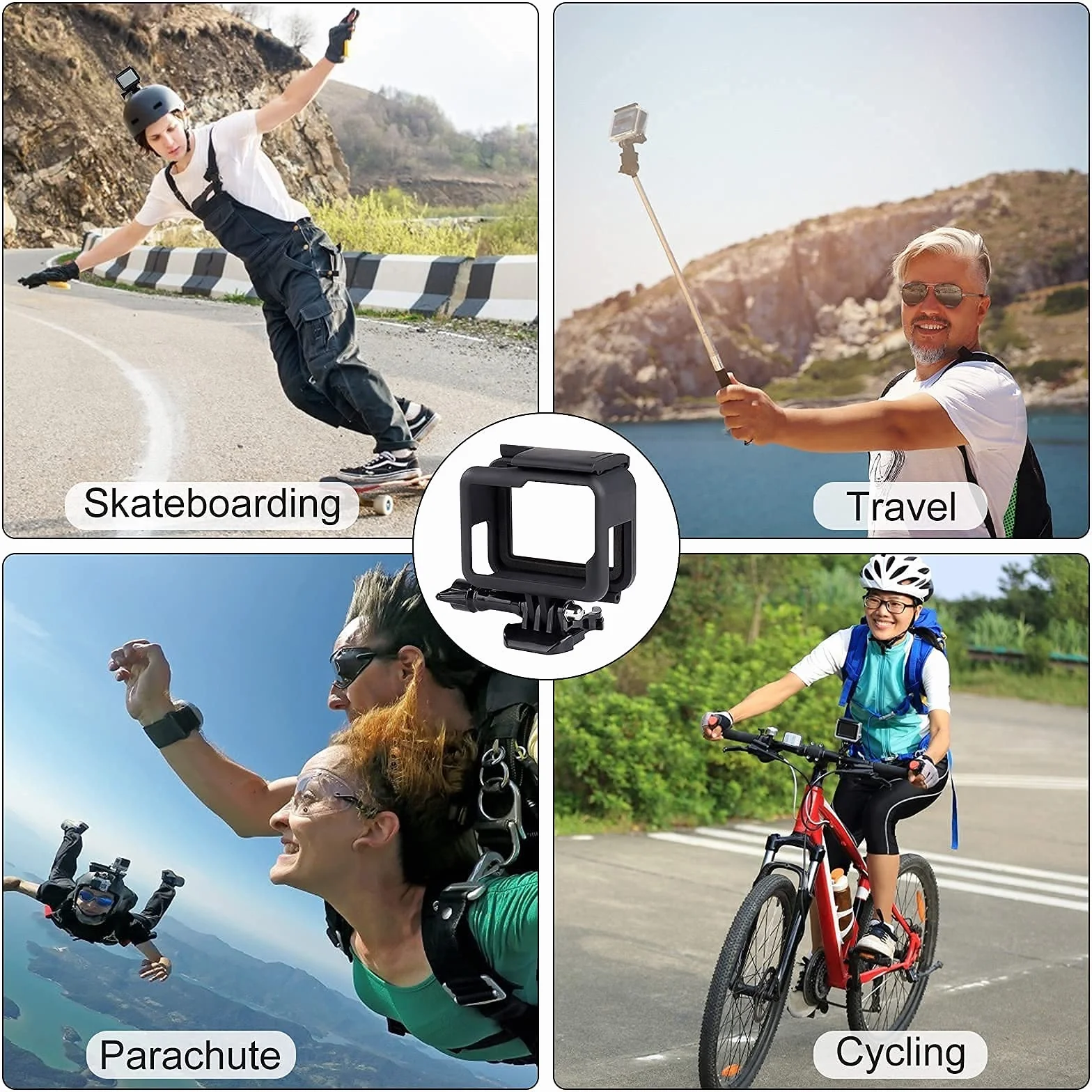 Ramka ochronna kompatybilna z GoPro Hero7/(2018)/6/5 Krawężnik z wyjmowanym mobilnym gniazdem i śrubami czarna