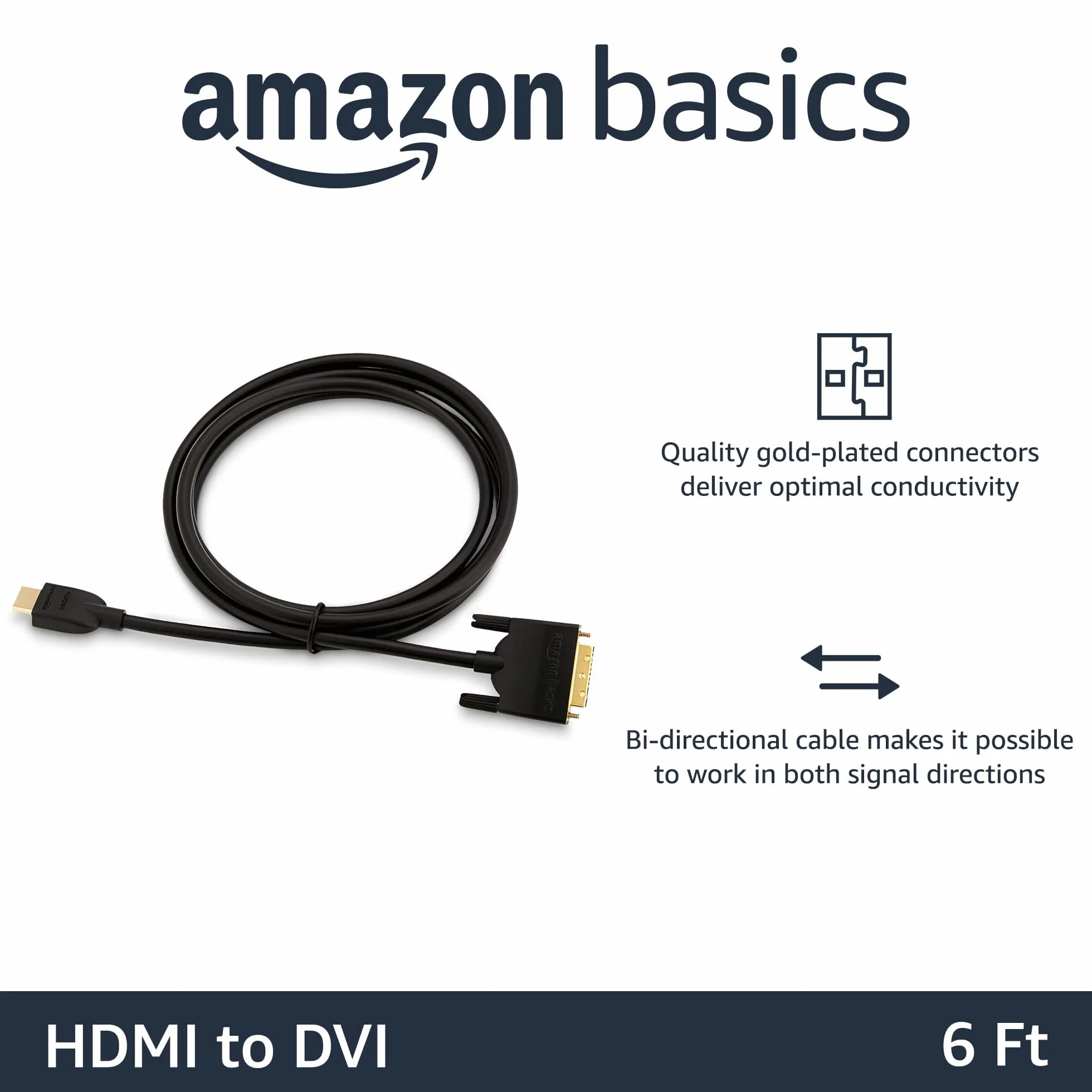 Amazon Basics Kabel adaptera HDMI A do DVI, 1,8 m, nie nadaje się do podłączenia do złączy SCART lub VGA, czarny