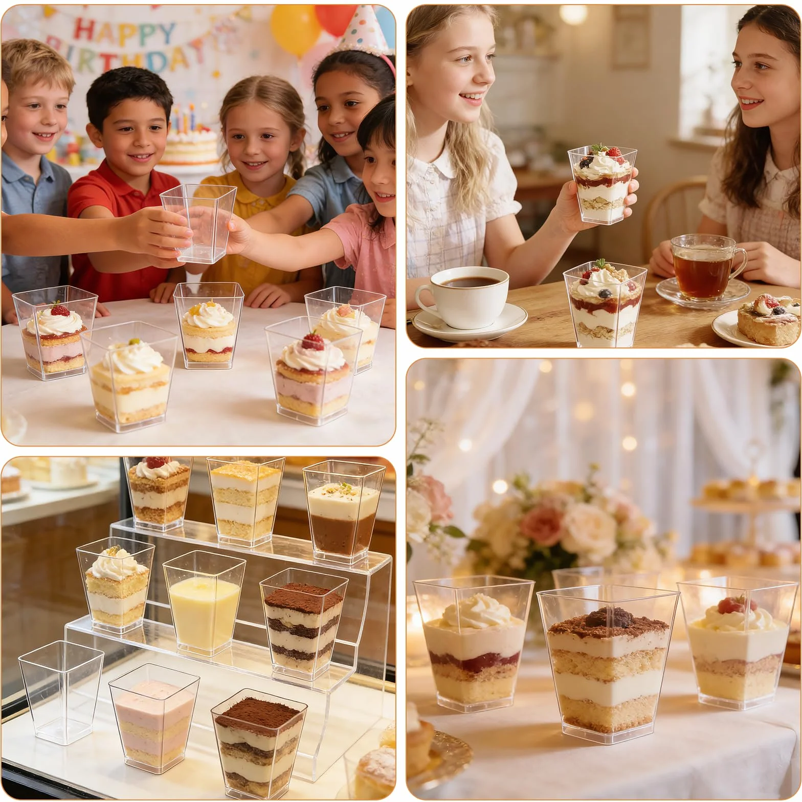 50 sztuk 160ml wielokrotnego użytku kubków deserowych, zestaw kwadratowych szklanek deserowych do samodzielnego przygotowania deserów, musów, puddingów