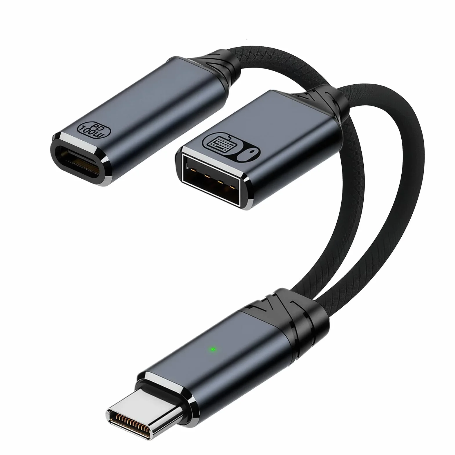 Adapter USB-C OTG 2 w 1, OTG Splitter typu C z zasilaczem USB-A 2.0 i szybkim ładowaniem PD 100 W, podwójny kabel rozgałęźnika do telefonu, komputera, telewizora, tabletu, szary