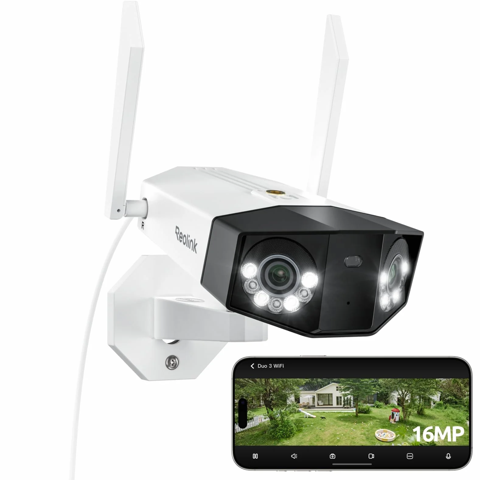 Reolink 16MP UHD 180° panoramiczna kamera Wi-Fi, dwuzakresowe Wi-Fi 2.4/5GHz 6, śledzenie ruchu, noktowizor, inteligentne wykrywanie, nagrywanie 24/7, lokalna pamięć masowa, Reolink Duo 3 WiFi