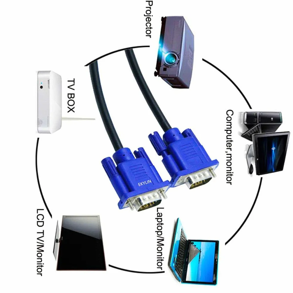 EKYLIN kabel VGA do VGA 1,5 m / 5 stóp VGA męski na męski kabel rozszerzenia wideo VGA adapter do komputera PC z monitorem z gniazdem VGA