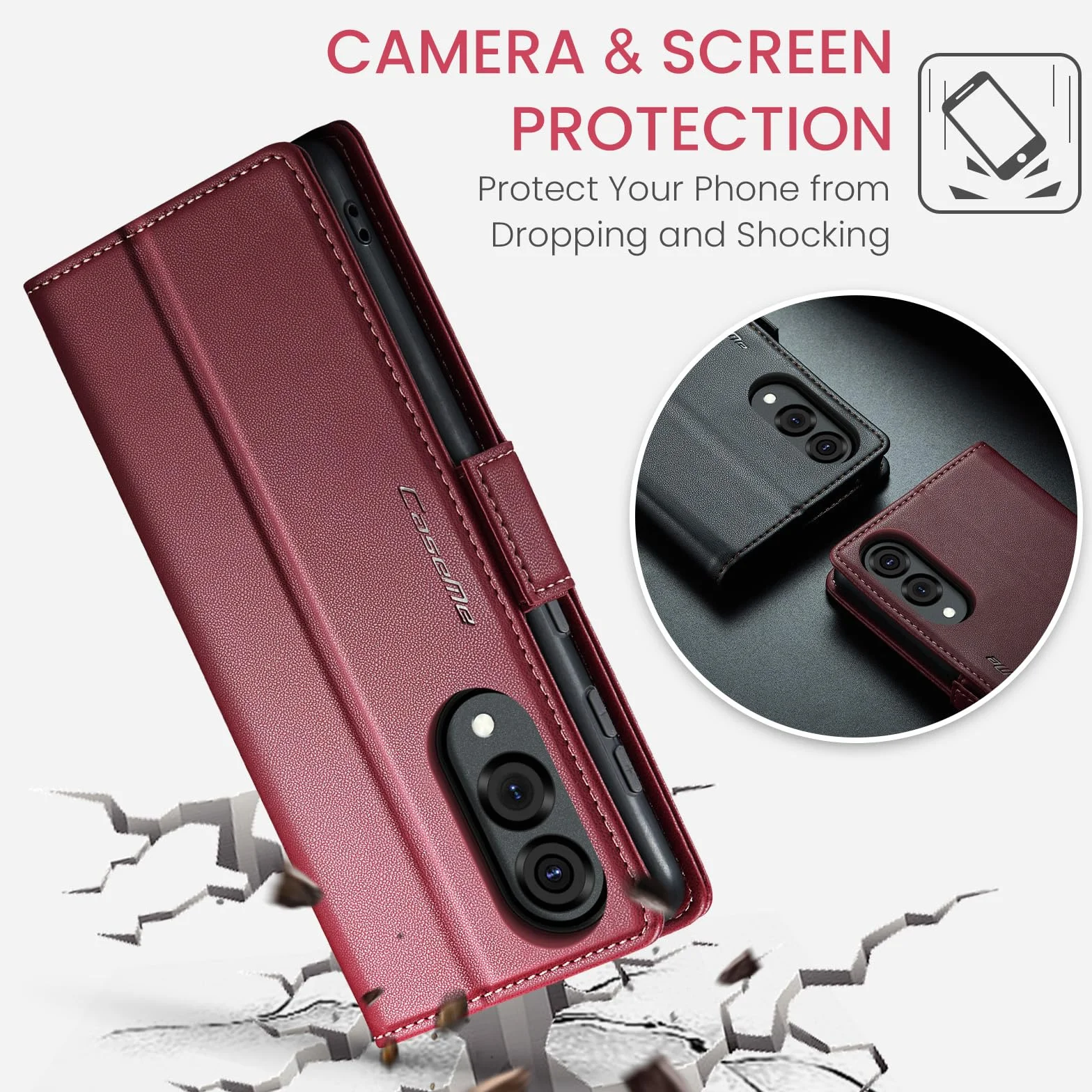 Etui do Samsung Galaxy S25 Edge, wysokiej jakości skórzane portfela Case z [blokada RFID] stojak magnetyczne karty klapką ochrona obudowa Kompatybilne Samsung Galaxy S25 Edge, Czerwony