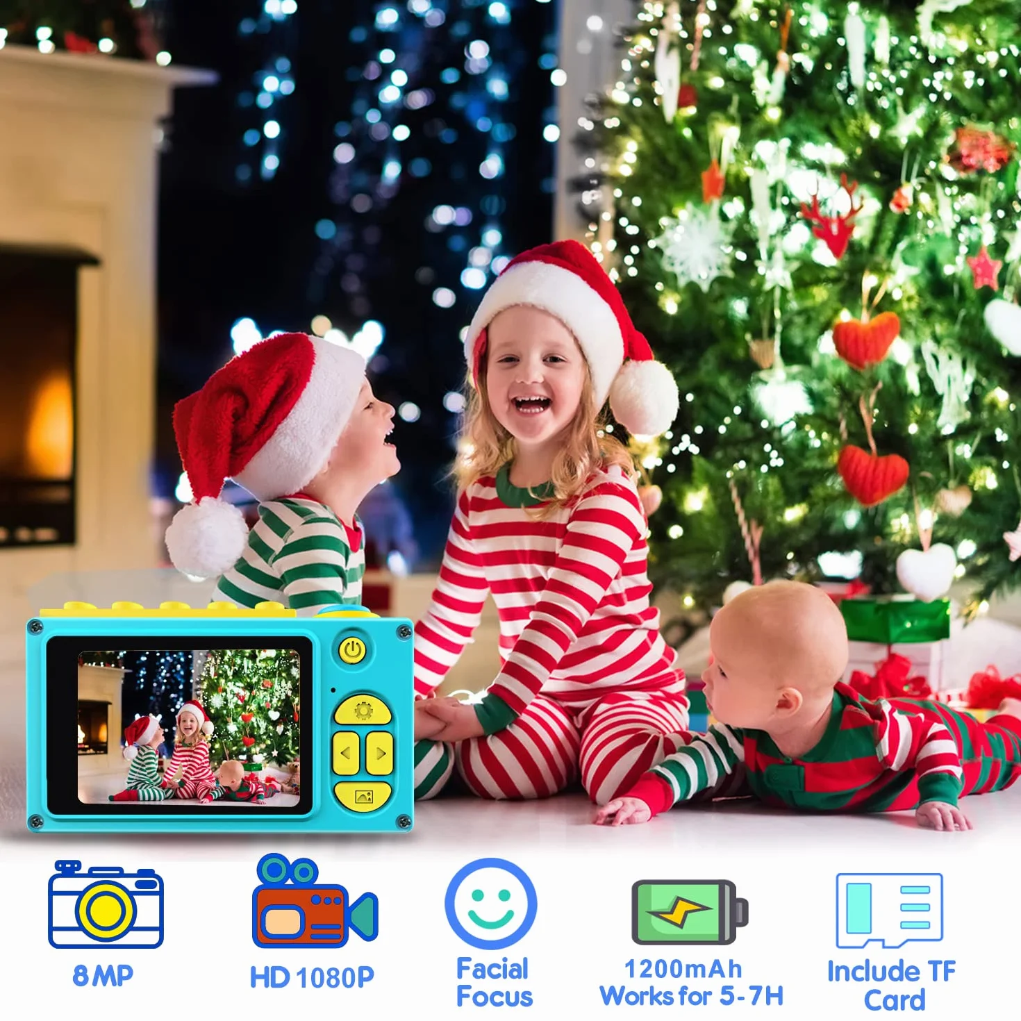ShinePick Kamera, aparat cyfrowy, wodoodporny / 8 MP / HD 1080P / 2-calowy ekran/Foto & Wideo/Ramka/Filtry, aparat fotograficzny z kartą pamięci 32G, prezent dla dzieci (niebieski)