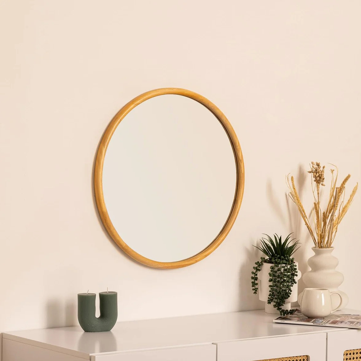 Atmosphera Kim Wood okrągłe lustro d55cm