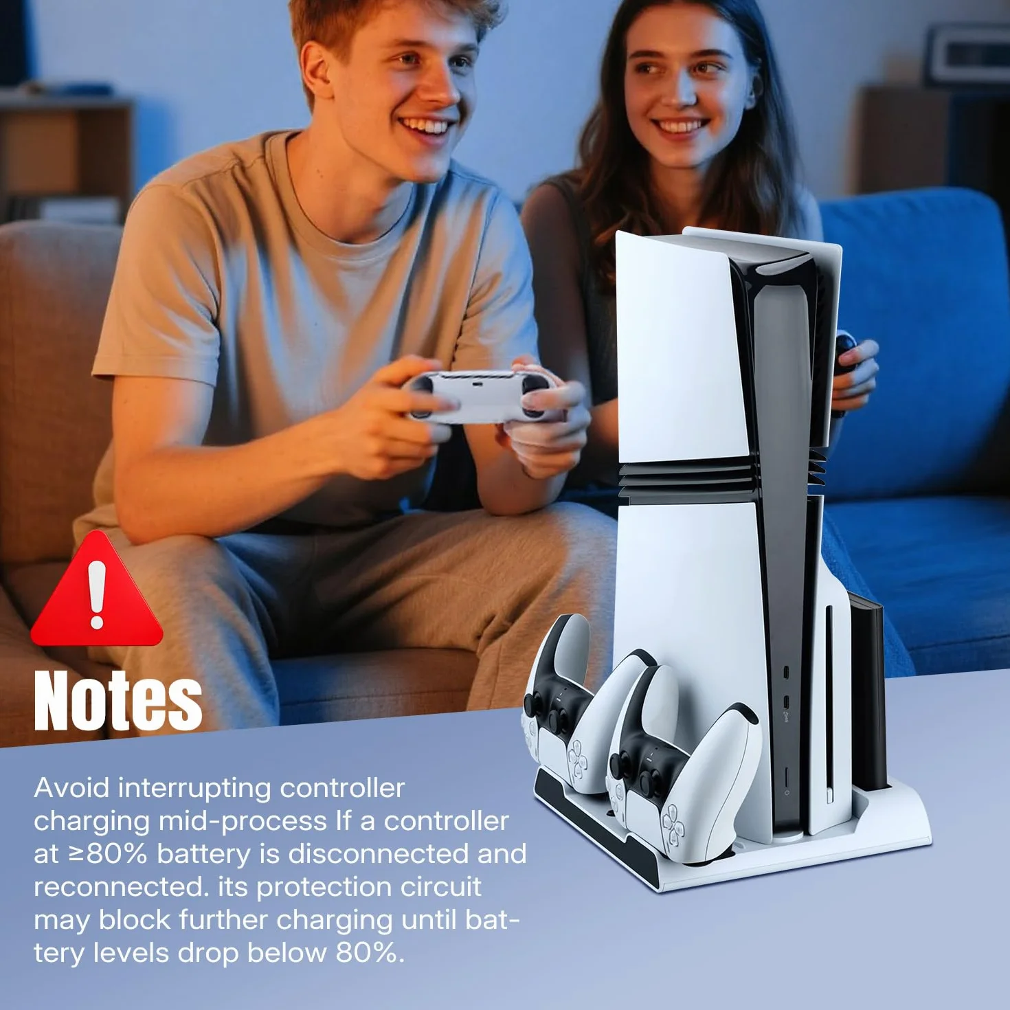 Wigearss Pionowa obsługa chłodzenia PS5 z podwójnym kontrolerem ładowarki do PS5/PS5 Slim/PS5 PRO UHD/edycja cyfrowa