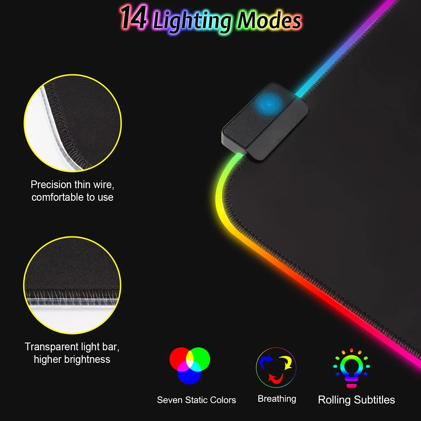 Podkładka pod mysz do gier RGB 800 x 300 mm XXL wodoodporna antypoślizgowa czarna