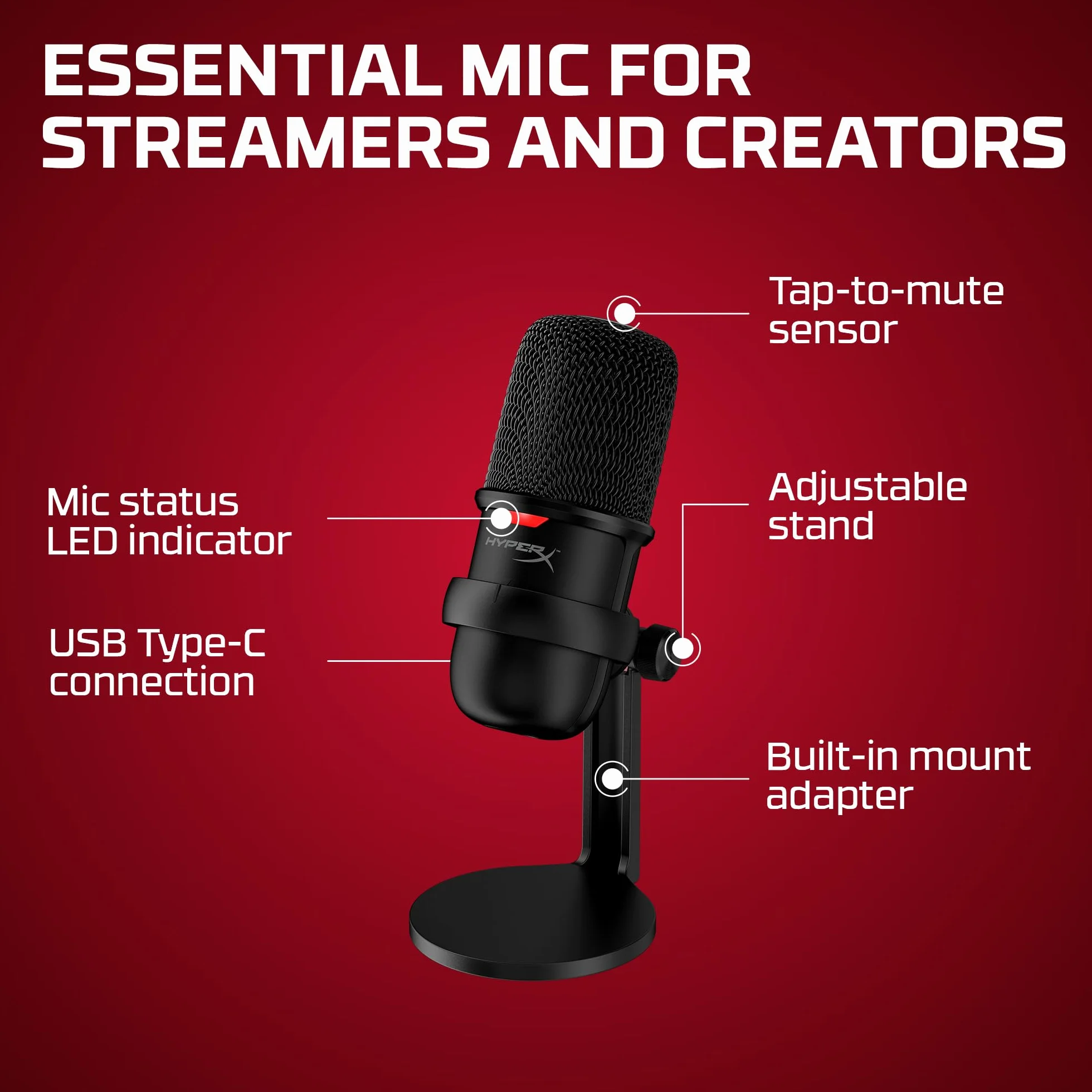 Hyperx Solocast Usb Microphone HMIS1X-XX-BK/G Mikrofon, Czarny, PS4/MAC