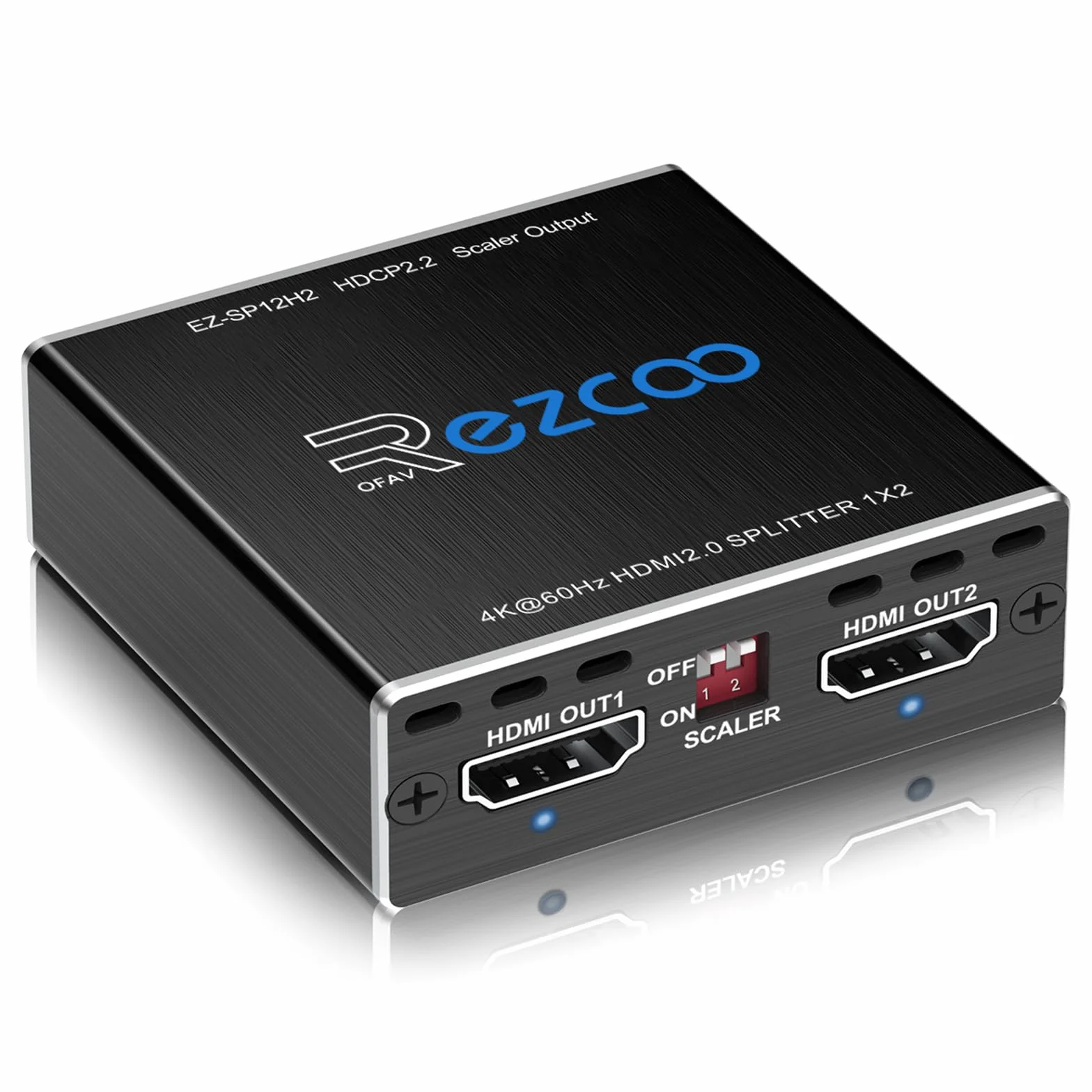 Rozdzielacz HDMI 1 in 2 Out 4K 60Hz HDMI Splitter 1080P 120Hz 4:4 HDR D-olby Vision D-olby Atmos Scaler 4K 1080P, oprogramowanie sprzętowe HDCP2.2, przełącznik Scaler EDID, USB Power