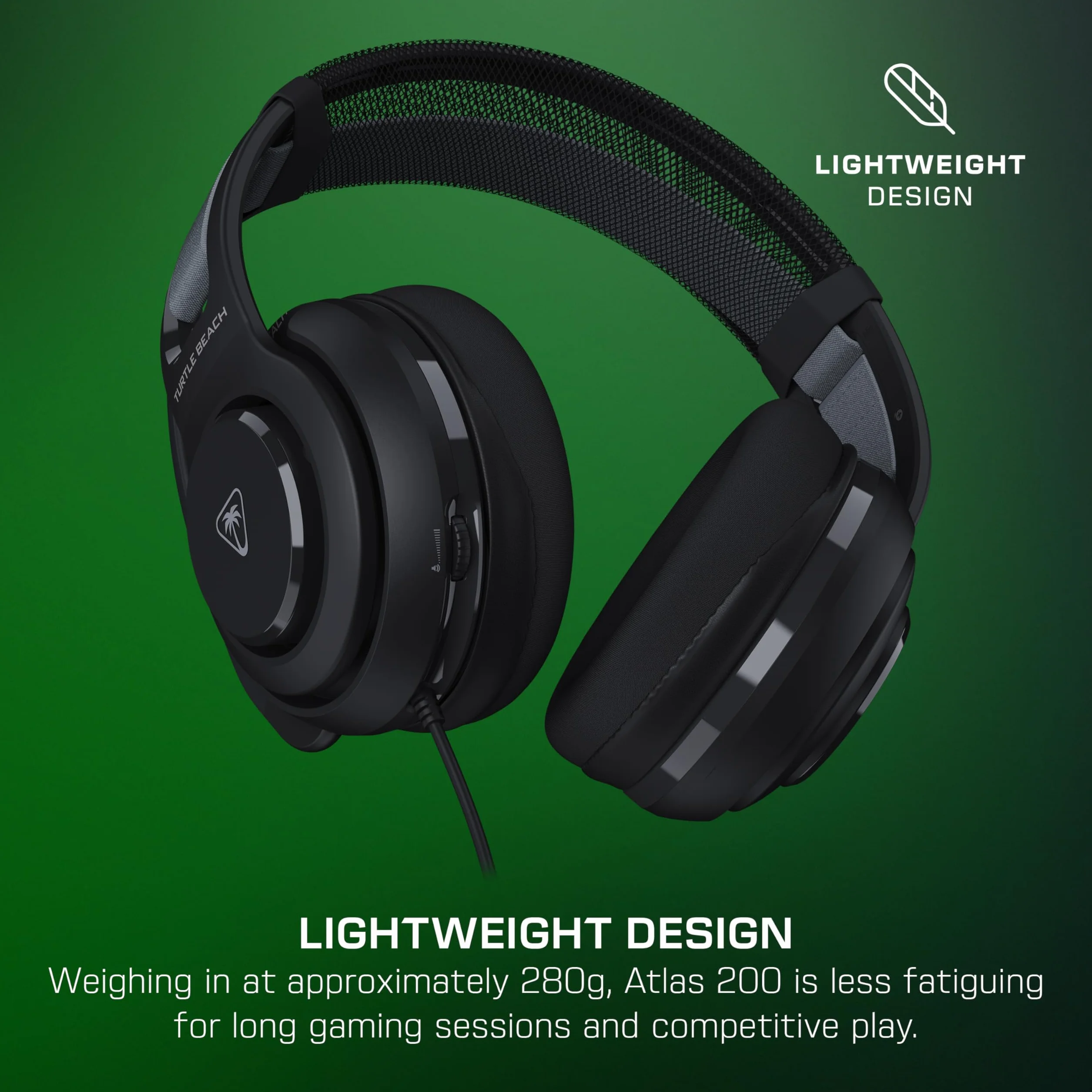 Turtle Beach Atlas 200 Przewodowe słuchawki do gier na konsolę Xbox, PlayStation PC z przewodowym połączeniem 3,5 mm – przetwornik Nanoclear 50 mm, mikrofon flip-to-mute, poduszki z pianki memory
