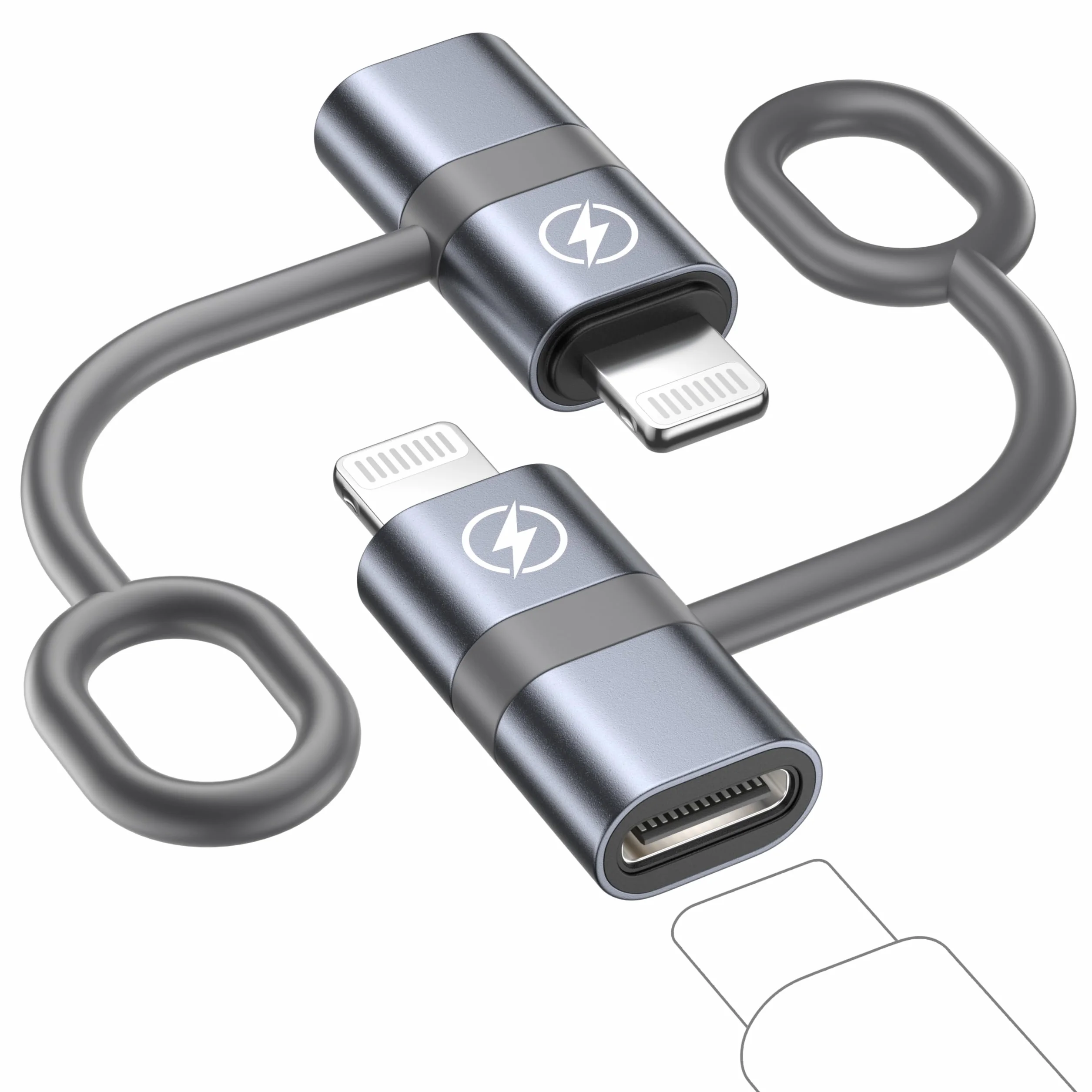 Adapter USB-C na Lightning 2 szt, Szybkie ładowanie PD i przesyłanie danych, ze sznurkiem zabezpieczającym, do iPhone 14/13/12/11, iPad, Nie dotyczy słuchawek/audio/OTG