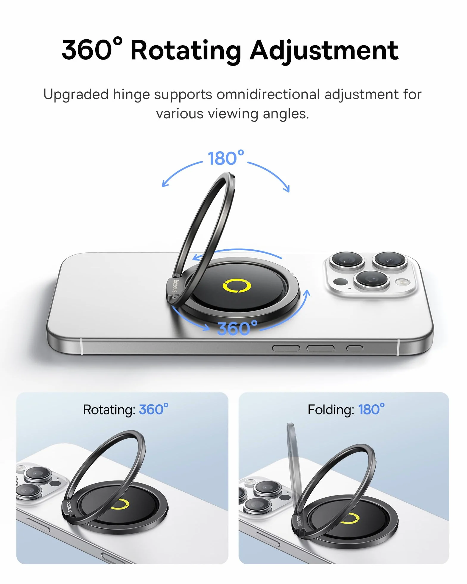 Baseus MagPro II Pierścień magnetyczny do iPhone'a MagSafe, uchwyt magnetyczny 7,5 N, uchwyt obrotowy 360° do iPhone'a 17 16 15 14 13 12 Pro MAX