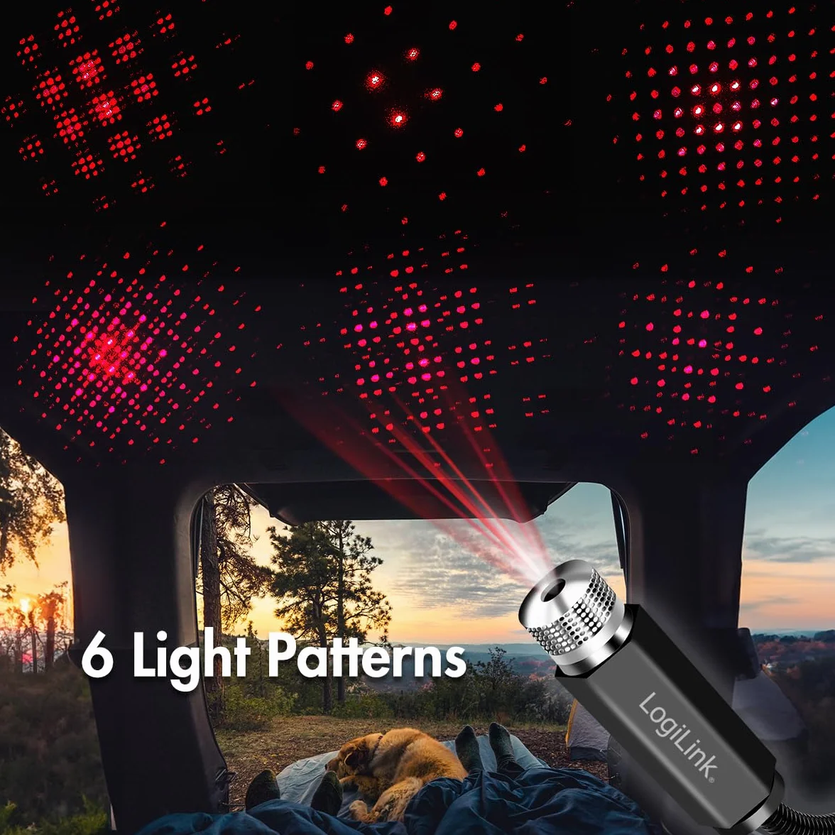 LogiLink LED016 – USB-A LED światło gwiazdkowe z 6 wzorami świetlnymi i elastyczną szyjką