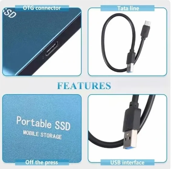 Zewnętrzny dysk twardy SSD, 2 TB, duża pojemność, interfejs USB/Type-C, do komputerów/smartfonów - niebieski
