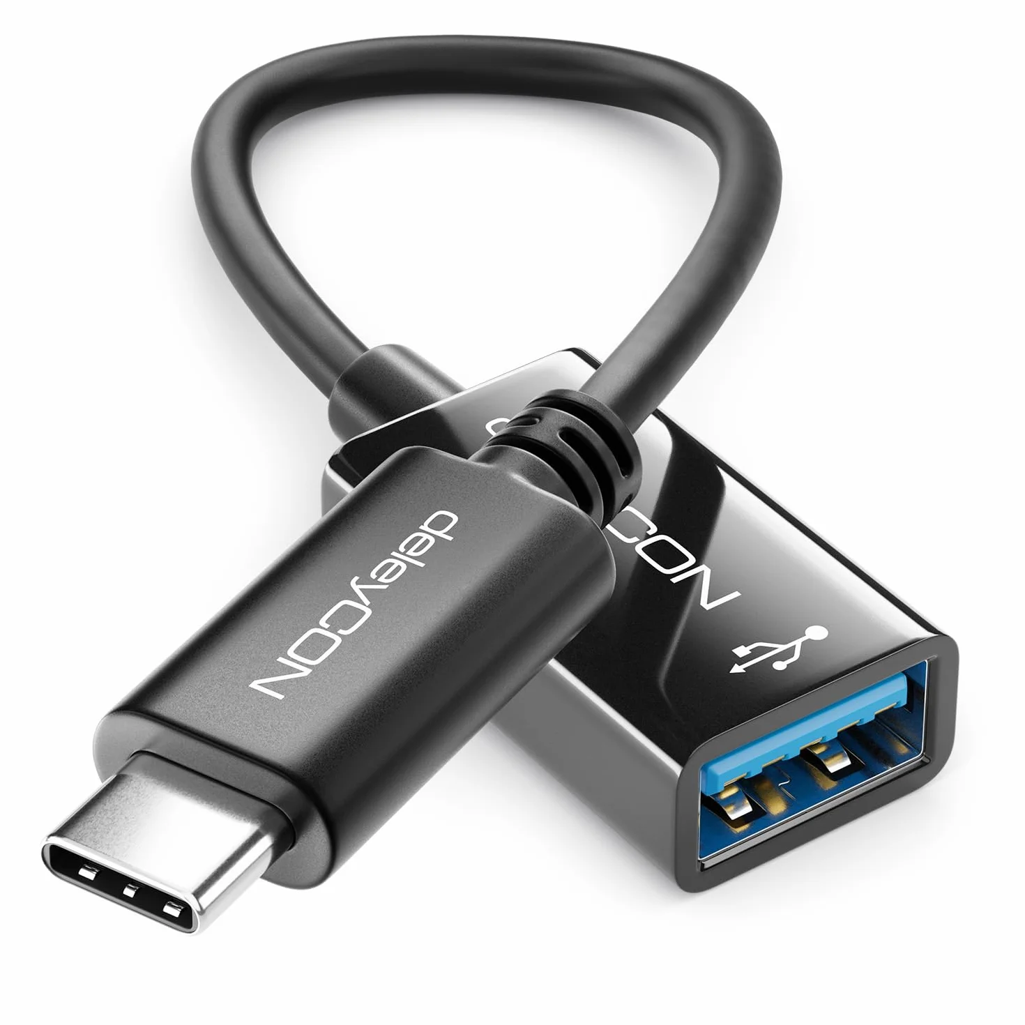 deleyCON USB-C do USB-A Kabel Przejściówka 3.0 OTG - Kompatybilny z Notebookiem Laptopem PC Smartfonem Telefonem Komórkowym iPhone 17 16 15 S25 S24 S23 MacBook iPad Mini iMac - 17cm