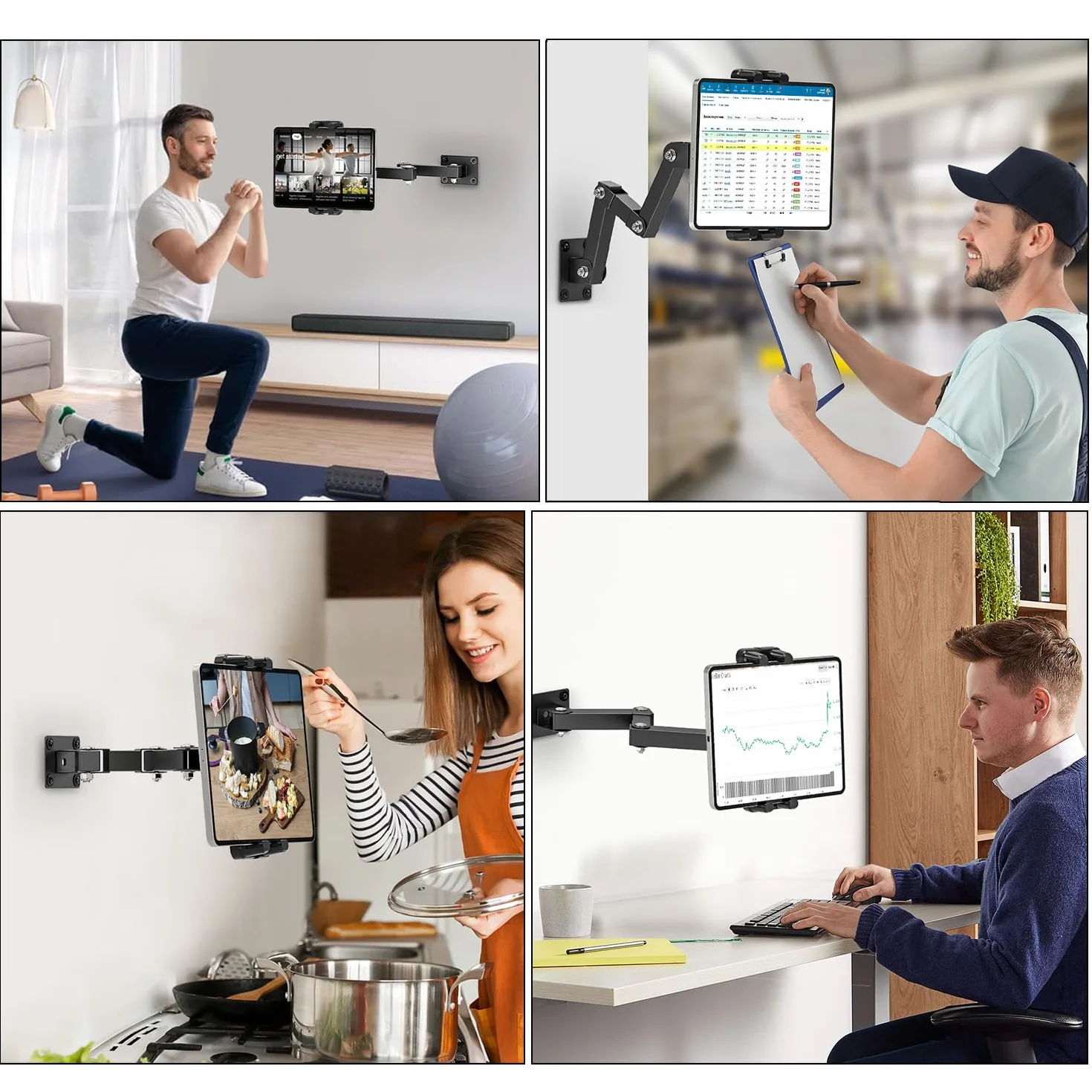 Uchwyt ścienny do tabletu, uchwyt ścienny do iPada z długim ramieniem ze stopu aluminium, uchwyt ścienny na iPada do biznesu i domu, uchwyt ścienny na tablet kompatybilny z tabletami 11.9 cm