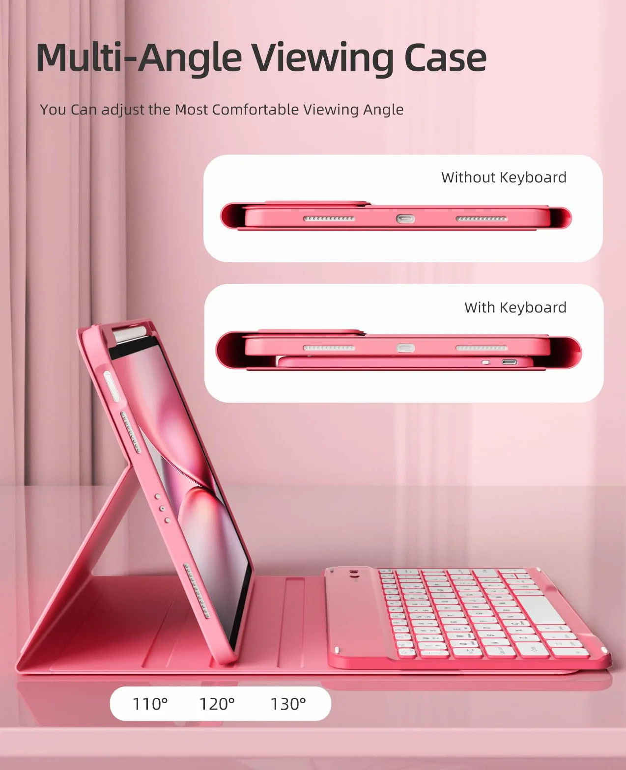 JKSML Etui na klawiaturę do iPada (A16) 11 cali 2025 i iPad 10. generacji 10,9" 2022, Bluetooth QWERTZ etui na klawiaturę z uchwytem na rysik, miękki tył z TPU (różowy)
