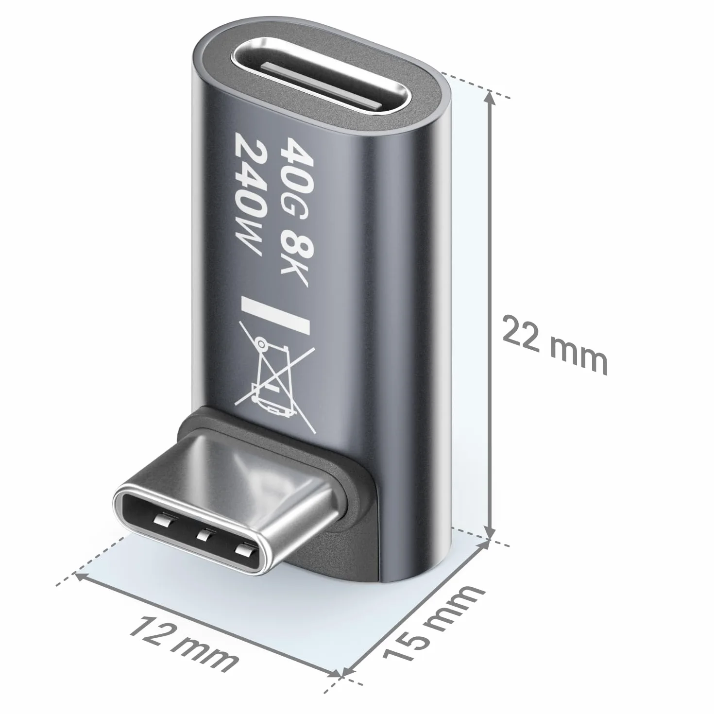 deleyCON Adapter USB-C Kątowy 90° (2 Szt.) - 40 Gbps, 240 W, 8K60Hz, USB 4.0, Aluminiowa Obudowa, Wtyk C do Gniazda C - do Smartfona, Tabletu, Laptopa, MacBooka, PS5 itp.