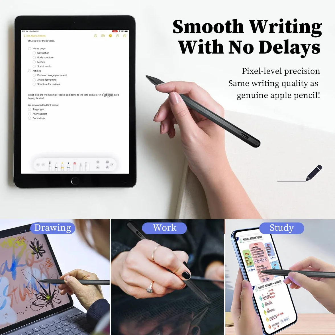 EFaith Pióro dotykowe do tabletu, uniwersalne pióro pojemnościowe z 2 wymiennymi końcówkami do urządzeń Android/iOS/Smartphone, Microsoft (uniwersalny-czarny)