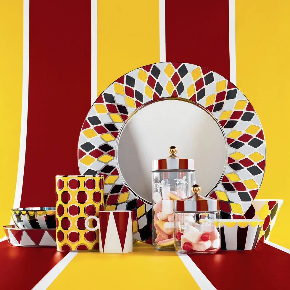 Alessi Circus MW30/50 - naczynie kuchenne na designerskie artykuły spożywcze, szkło z nadrukiem na ekranie z pokrywką z tasiemką, 50 cl