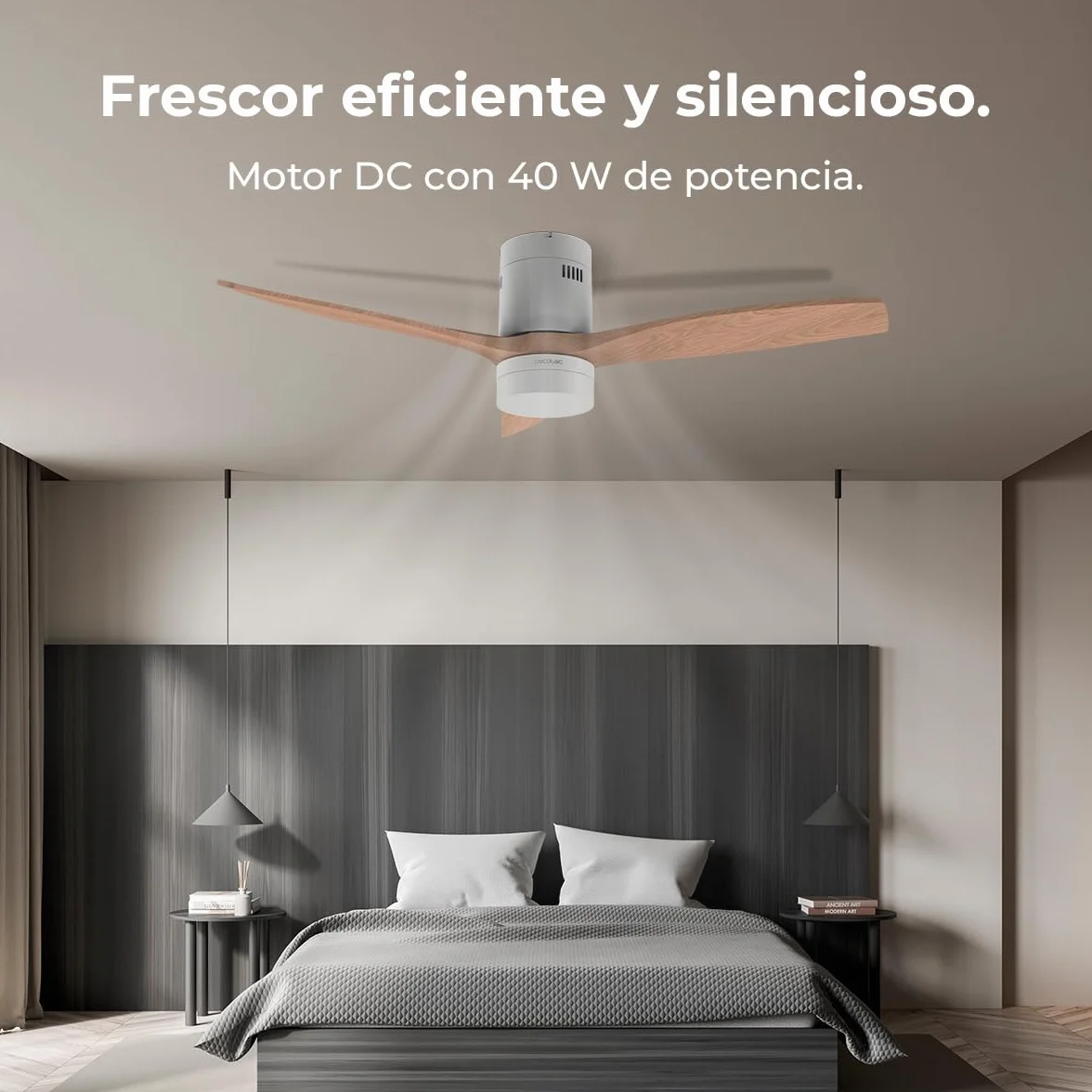 Cecotec Wentylator sufitowy z oświetleniem LED Energysilence Aero 5600 Classic. 40 W, silnik DC, średnica 132 cm, lampa LED 18 W, timer, 6 prędkości, pilot zdalnego sterowania, funkcja letnia/zimowa