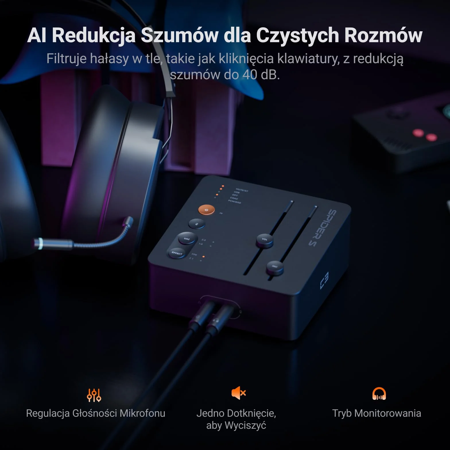 Fosi Audio C3 Gaming DAC, Zewnętrzna Karta Dźwiękowa USB z Footstep Enhancement i 7.1 Surround, Mikrofon z Noise Cancelling do FPS Gaming, XMOS Hi-Fi Chipset, PCM 384kHz/DSD256 do PC/PS5/Switch