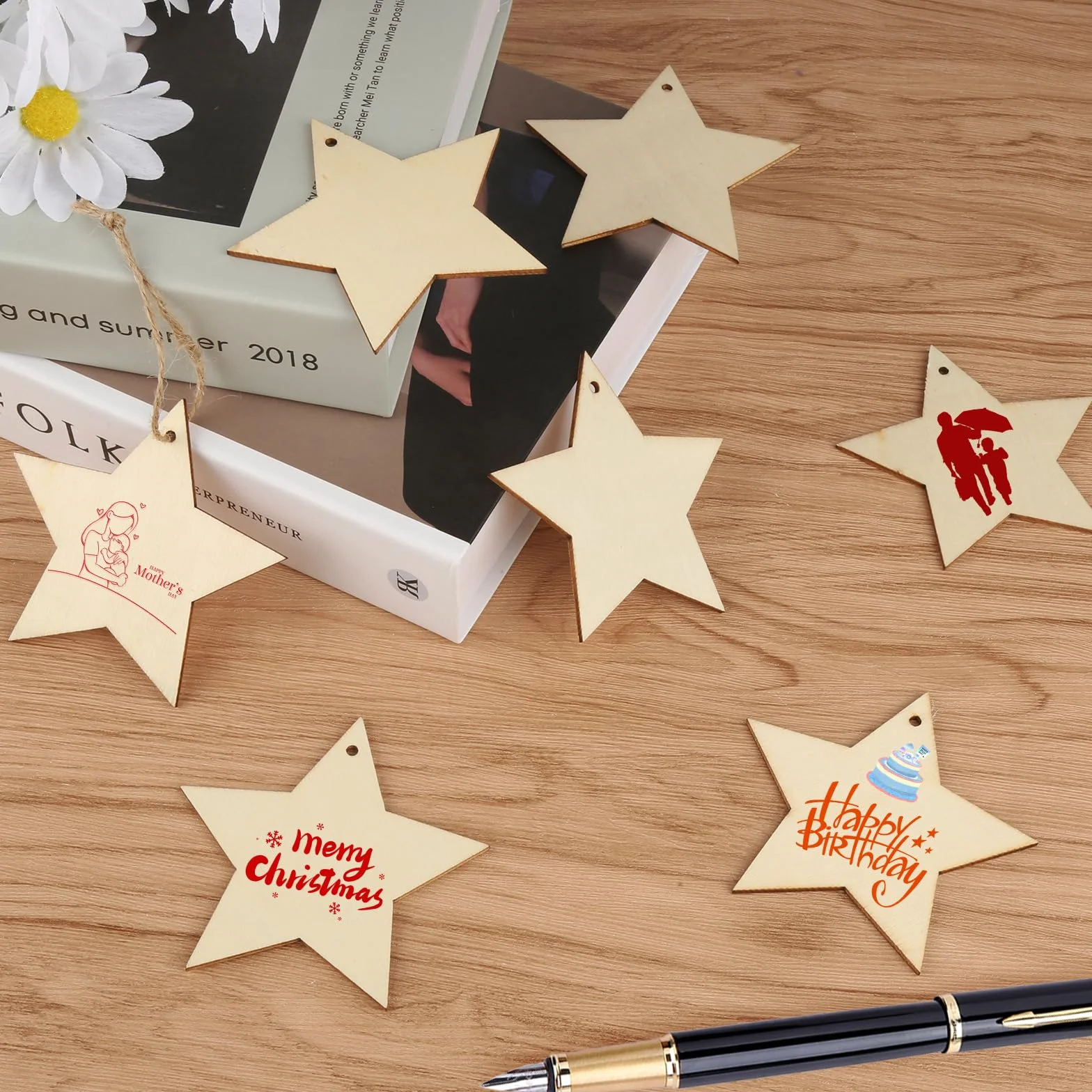 Drewniane gwiazdy 8 cm 50 sztuk do zawieszenia ozdoby choinkowe dekoracja weselna rękodzieło DIY