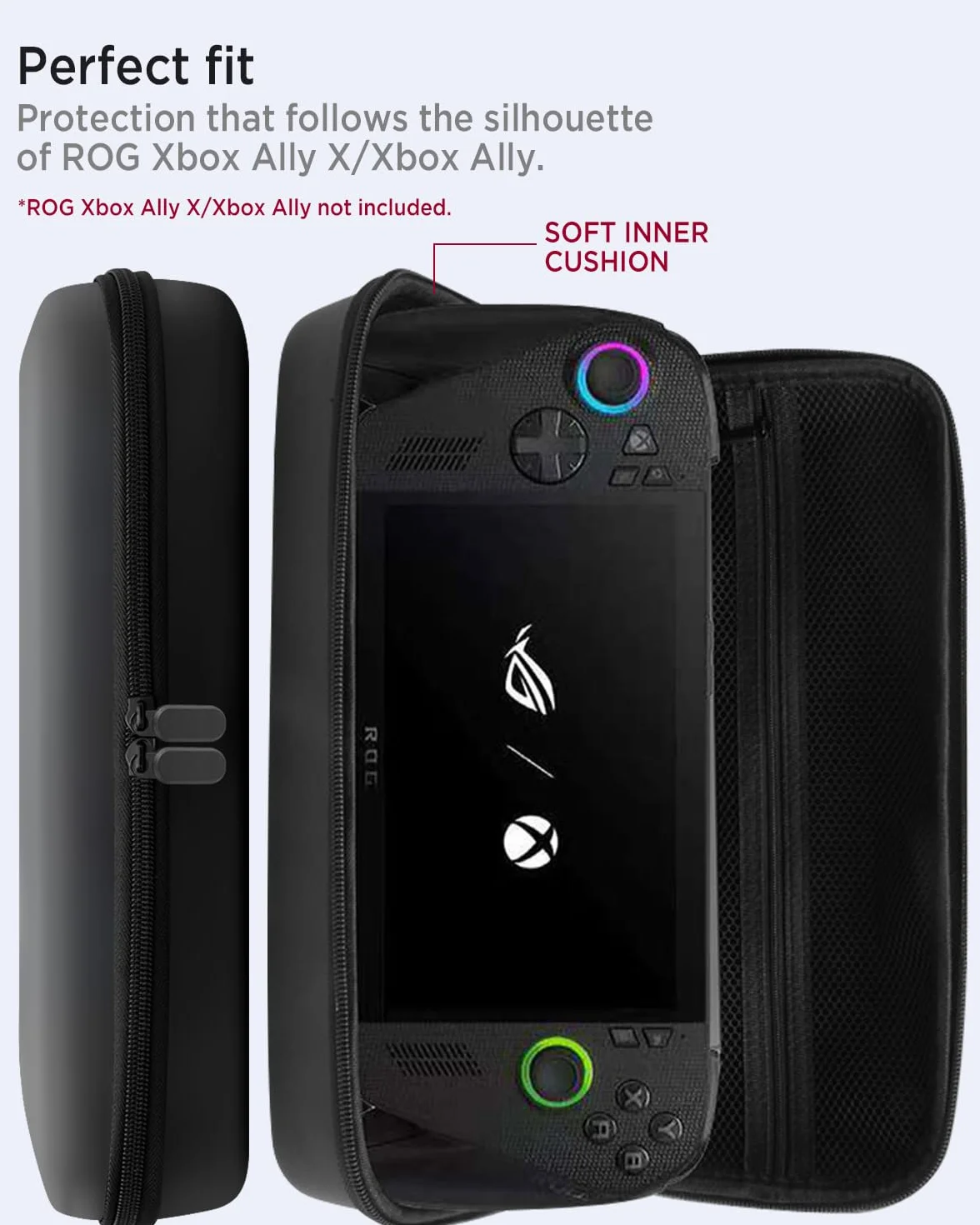 Miimall Etui ochronne do ROG Xbox Ally X, odporne na wstrząsy etui ze skóry PU, pyłoszczelna obudowa ochronna, gładki zamek błyskawiczny, trwała osłona ochronna dla ROG Xbox Ally X, czarna
