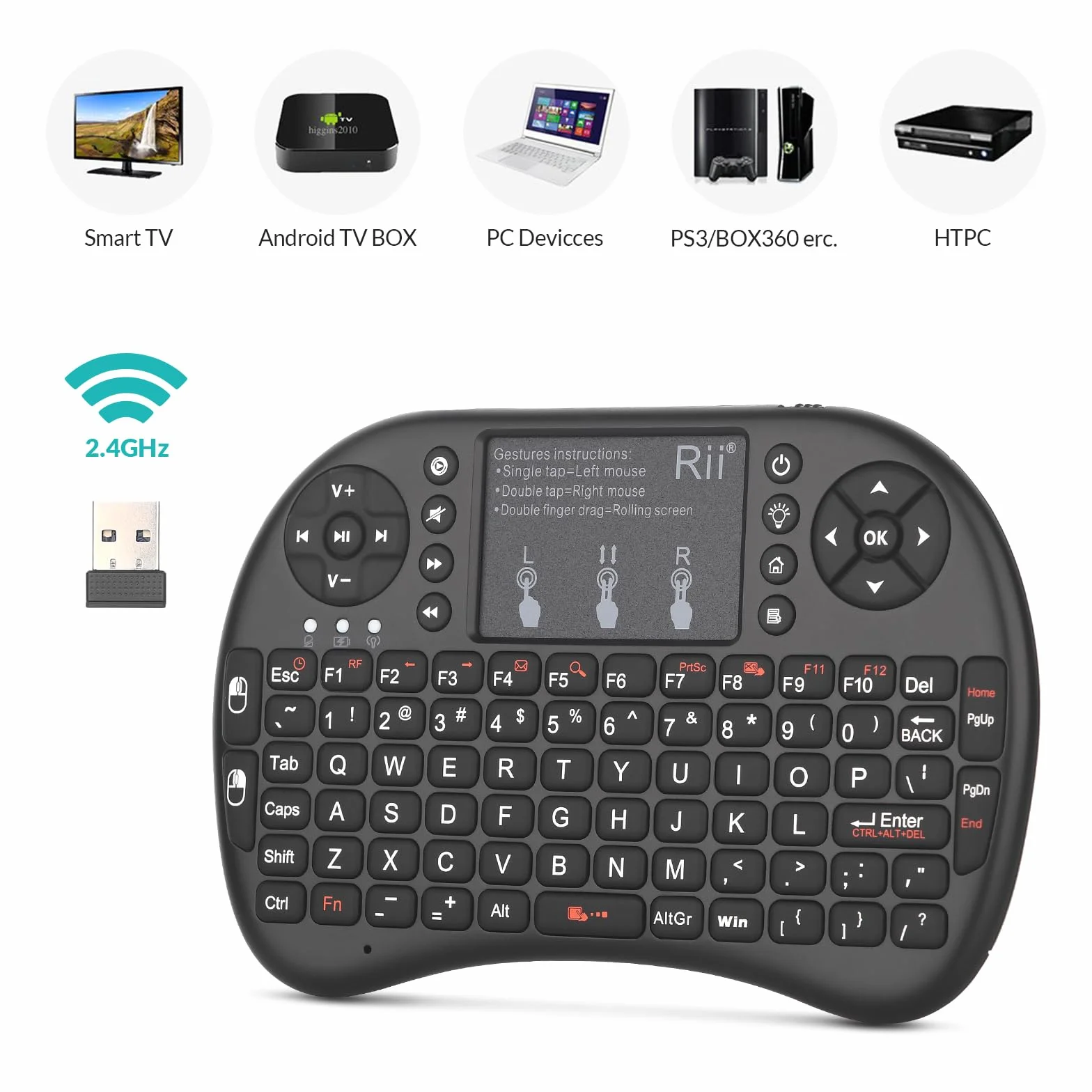 Rii i8+ bezprzewodowa klawiatura 2,4 GHz z myszą Touchpad - czarna