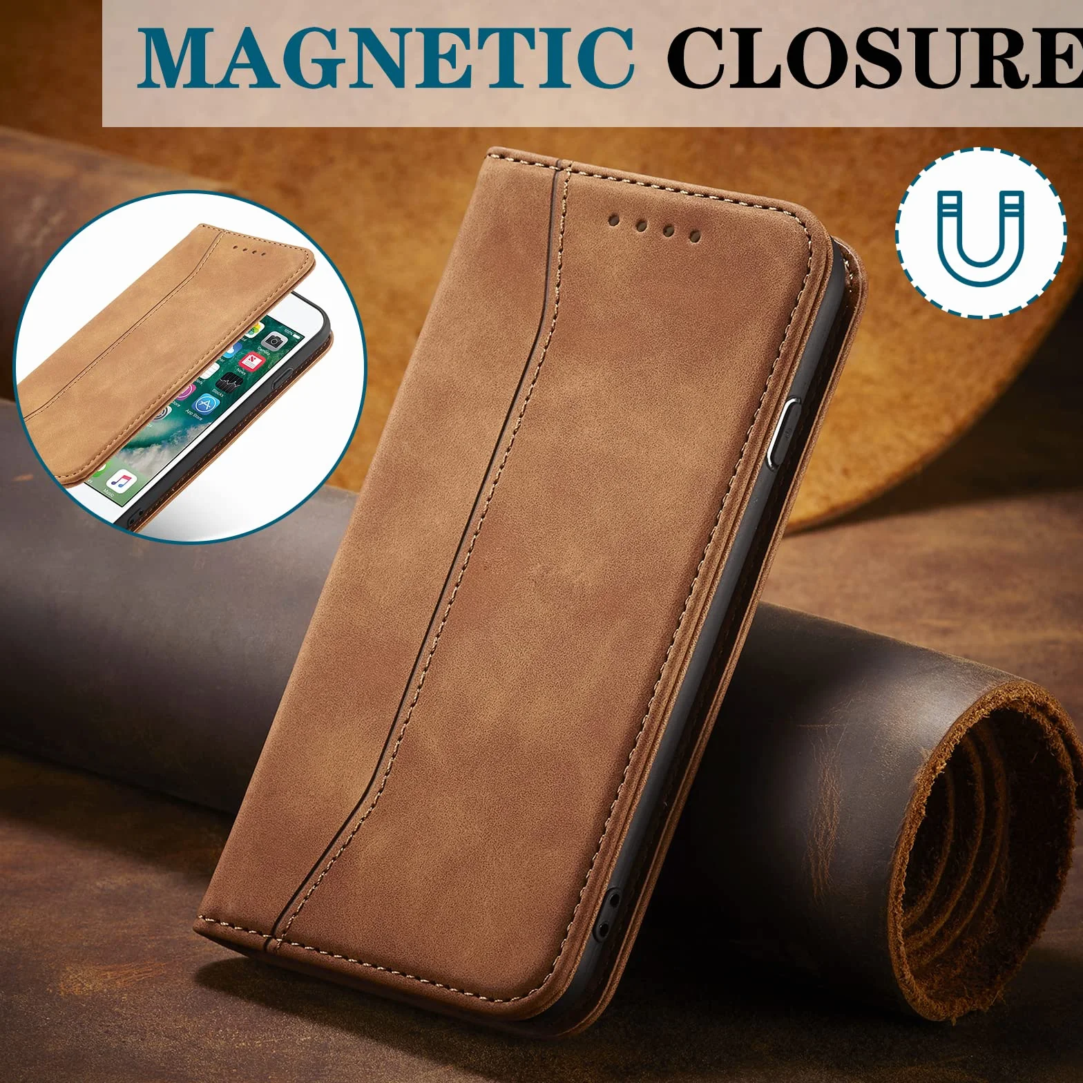 Etui do Oppo Find X5 Lite/Reno 7 5G, Etui na Telefon Komórkowy z Skóra PU Portfel, portfel z Gniazda na karty i Podpórka, Ochrona Przed Wstrząsami Flip Etui z Klapką (khaki)