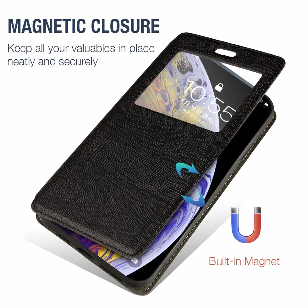 Etui Flip z Ekoskóry PU z Niewidocznym Magnesem i Okienkiem Podglądu Kompatybilne z BlackBerry KEY 2, Smart Pokrowiec Ochronny