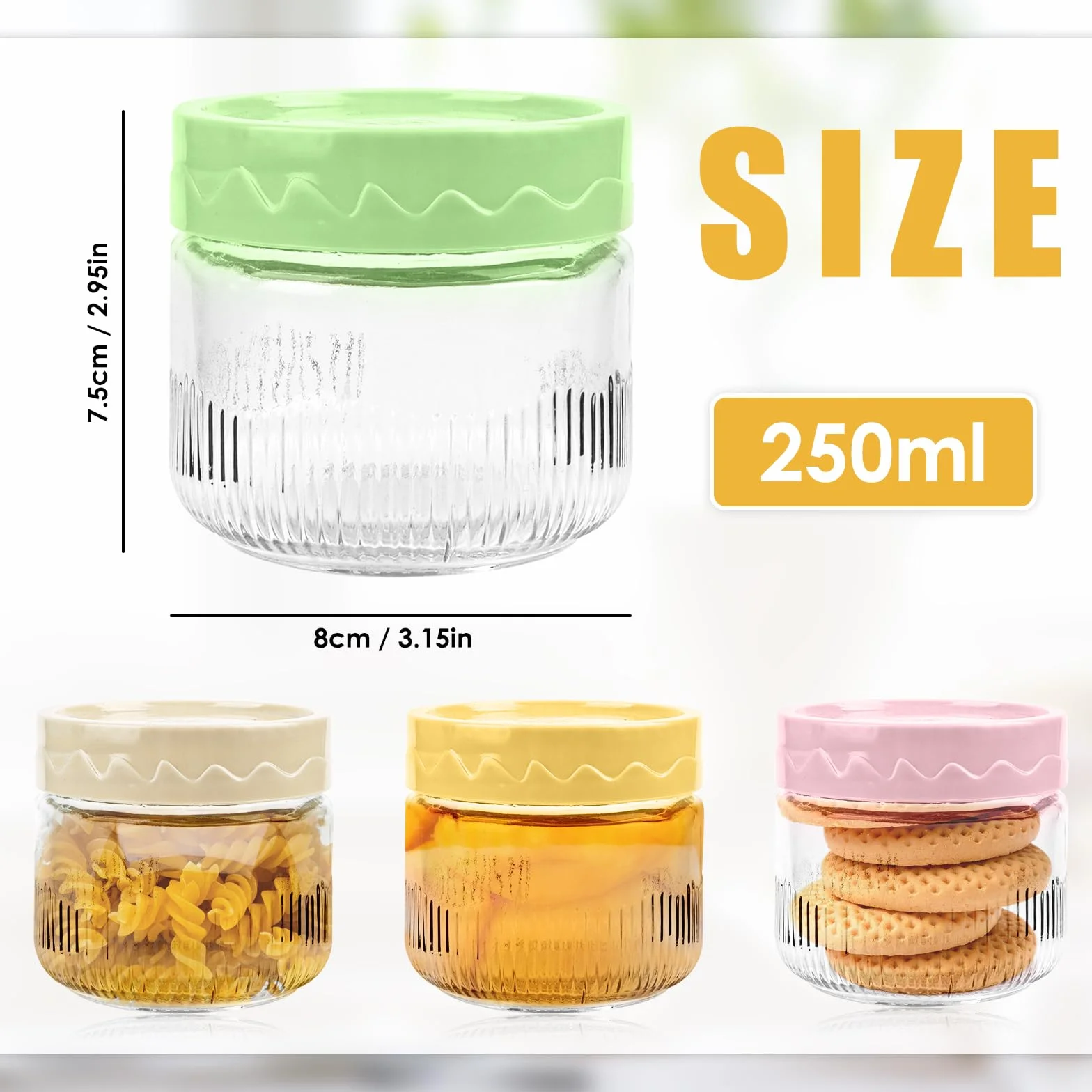 Overnight Oats słoika na owoce, 4 sztuki, 250 ml, szklane pojemniki na owsianki, puste słoiki do przechowywania, wielokrotnego użytku na jogurt, budyń, sałatkę, dżem